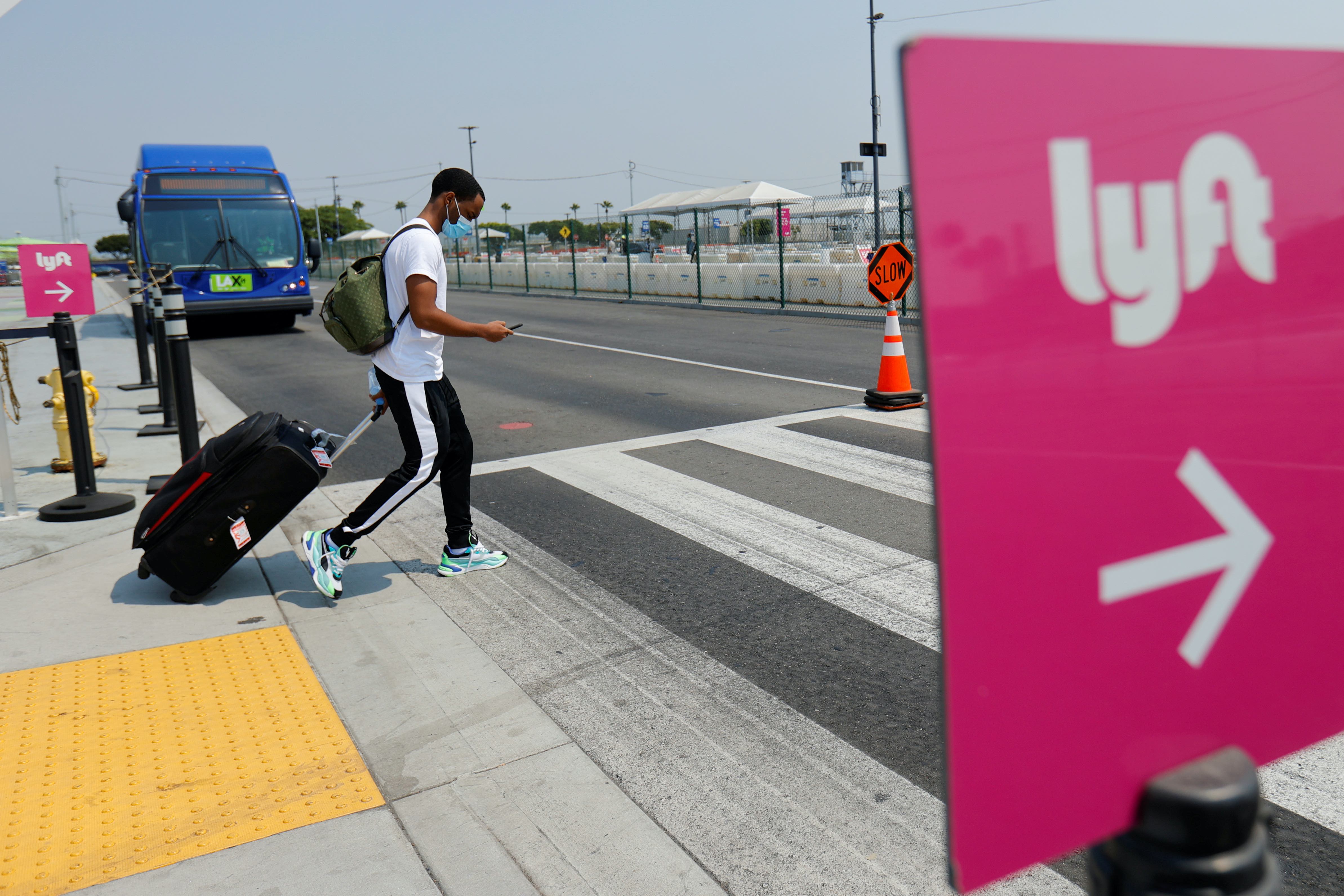 A traveler arriving at Los Angeles International Airport