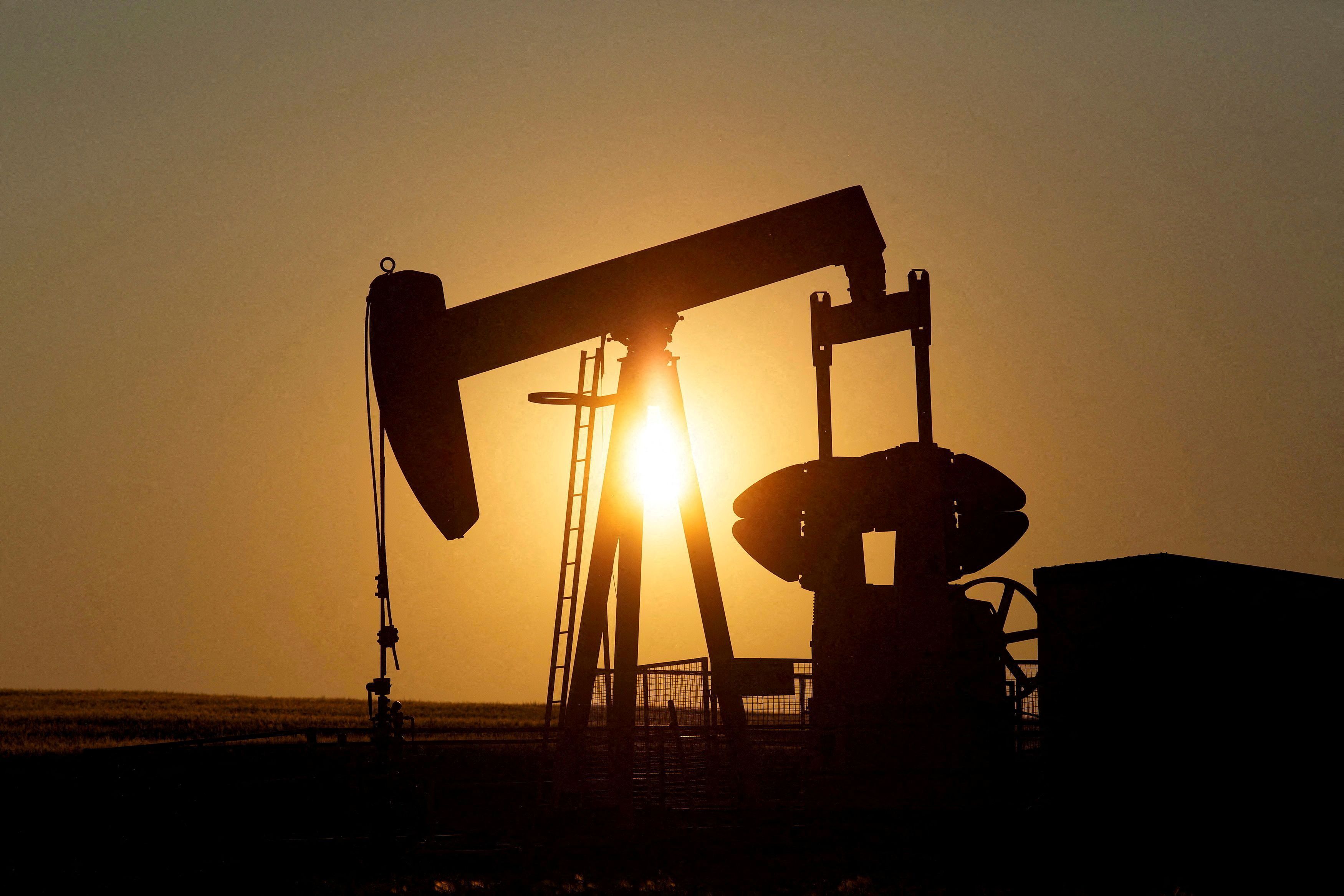 an oil pump jack near Calgary, Alberta, Canada