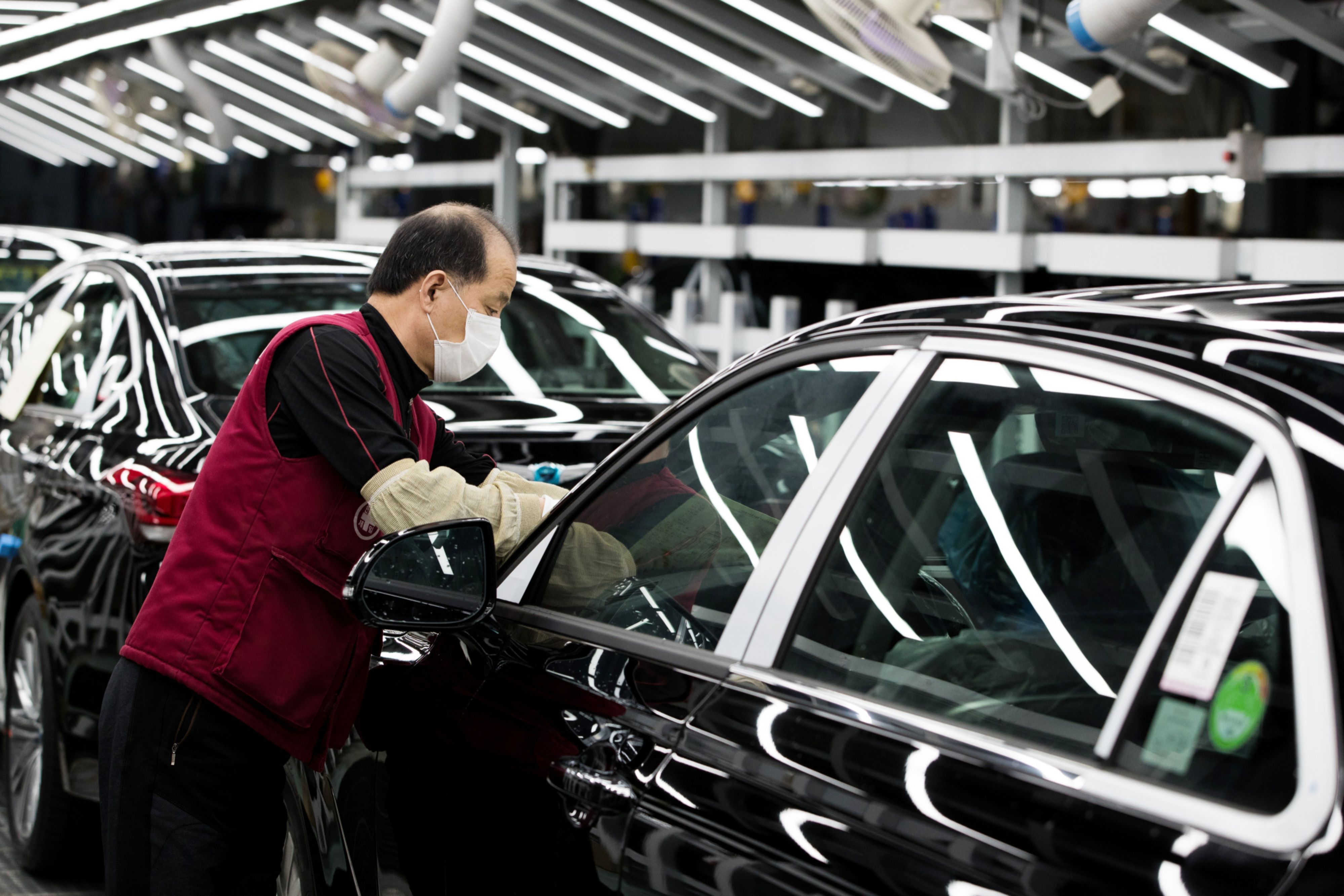 South Korean Hyundai workers at plant in Ulsan, South Korea.