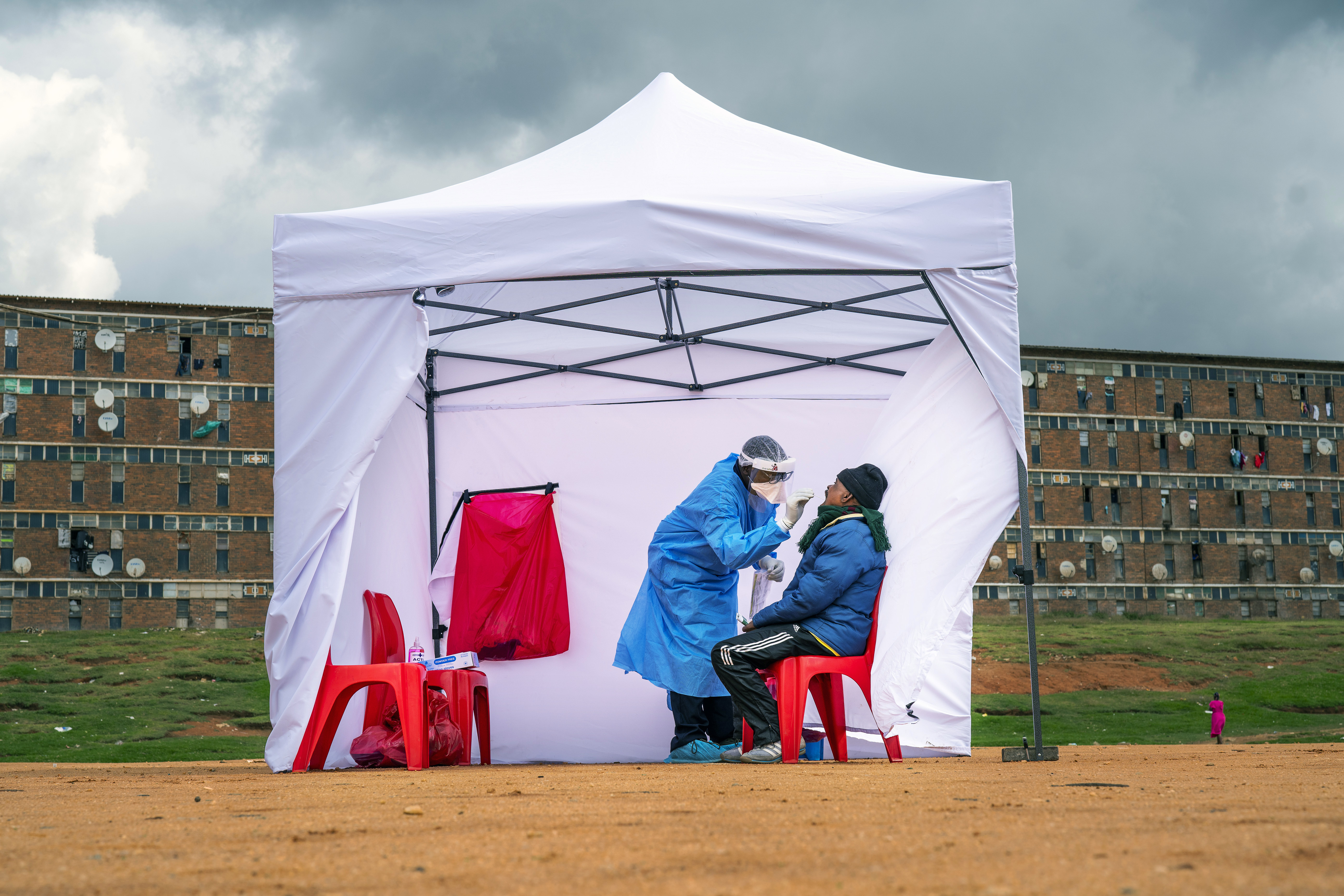A person is seen being tested for COVID-19 in Johannesburg