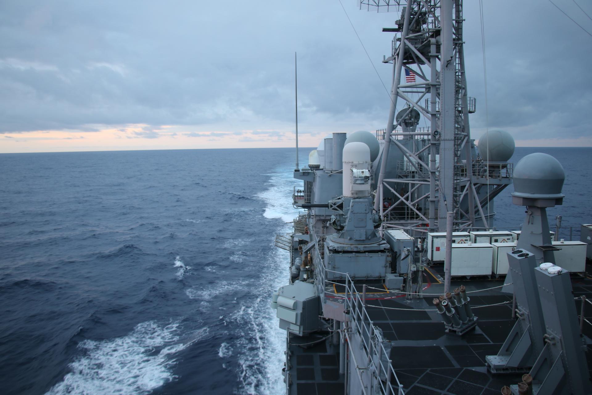 USS Port Royal sails through the Taiwan Strait on May 11, 2022.