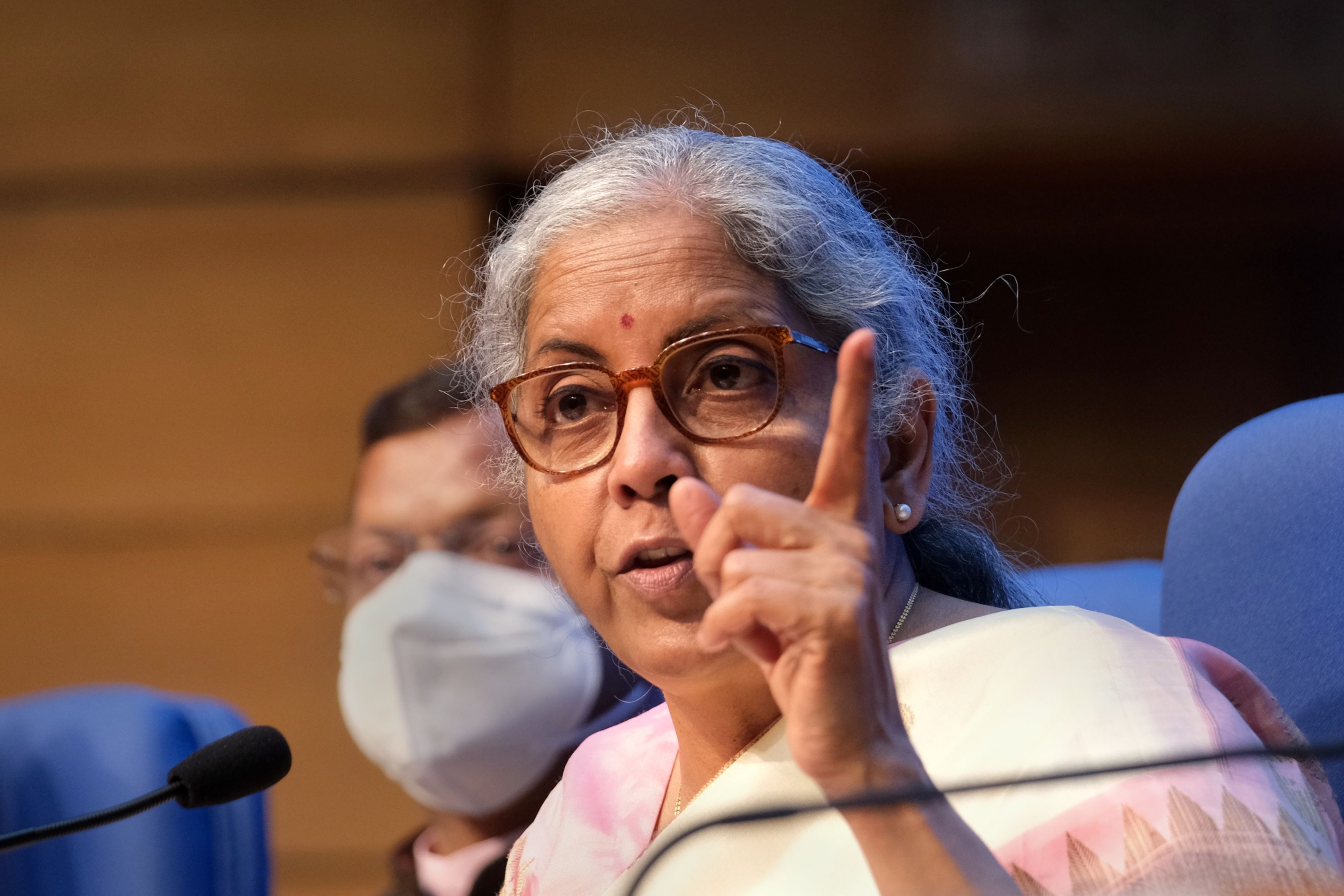 Nirmala Sitharaman, India's Finance minister, speaks during a news conference in New Delhi, India