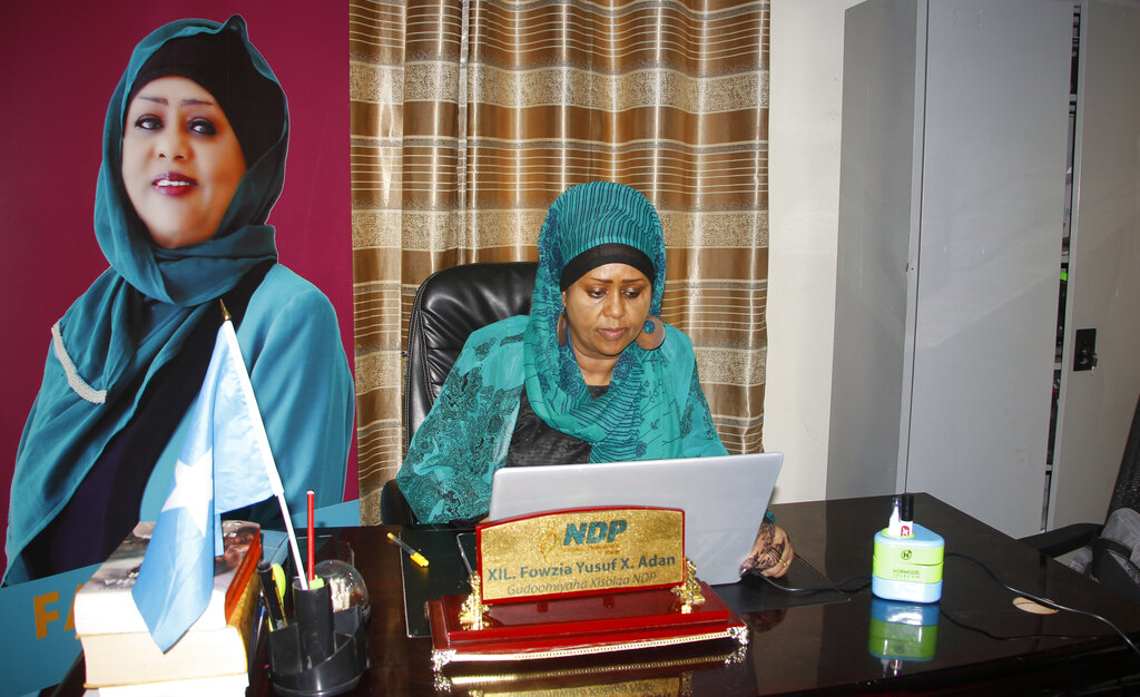 Somali lawmaker and presidential candidate Fowzia Yusuf H Adam sits in her office in Mogadishu, Somalia Saturday, July 17, 2021