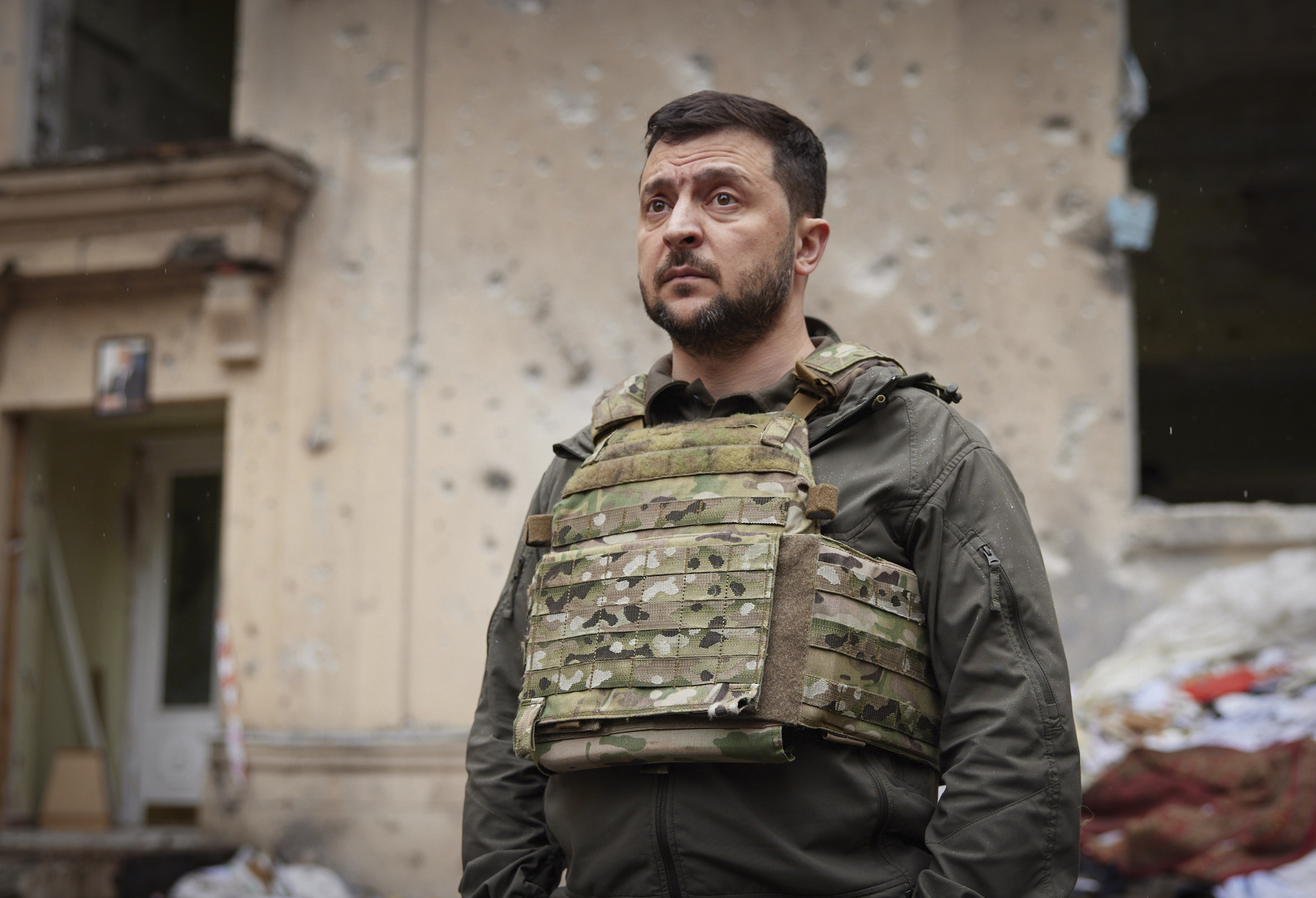 Ukrainian President Volodymyr Zelenskyy looks on as he visits the war-hit Kharkiv region. Volodymyr Zelenskyy described the situation in the east as "indescribably difficult."