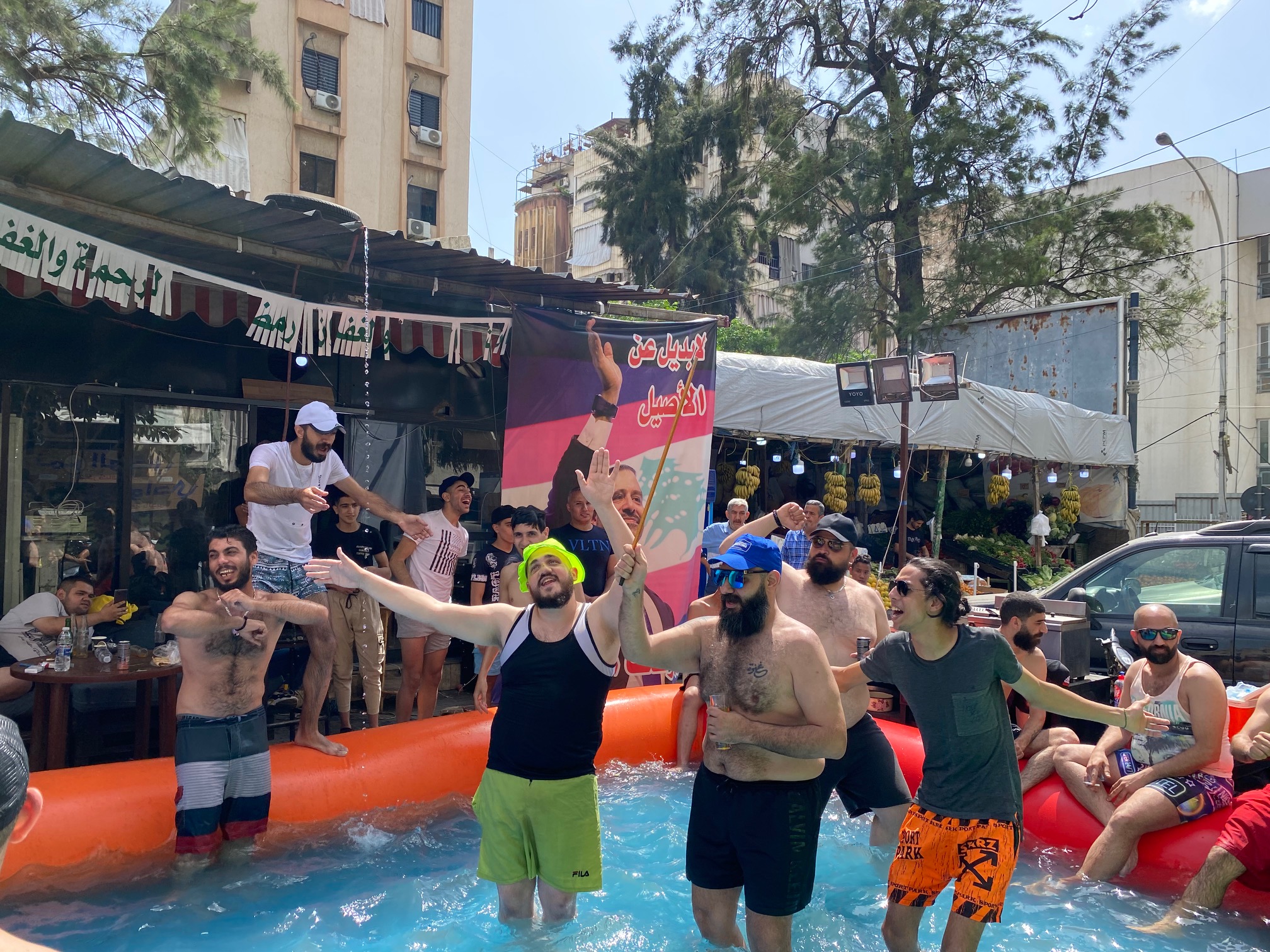 Supporters of former Prime Minister Saad Hariri boycotted the election and went for a dip instead [Kareem Chehayeb/Al Jazeera)