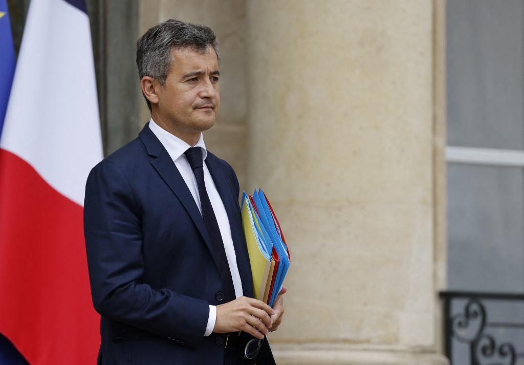 France's Interior Minister Gerald Darmanin leaves the presidential Elysee Palace