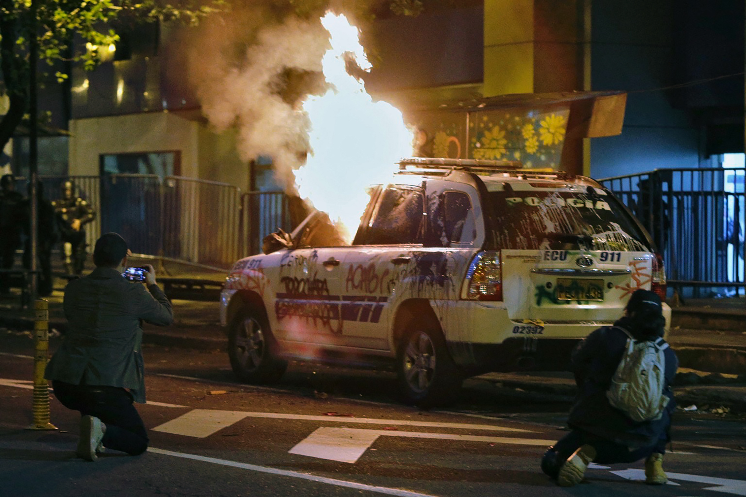 Police vehicle on fire