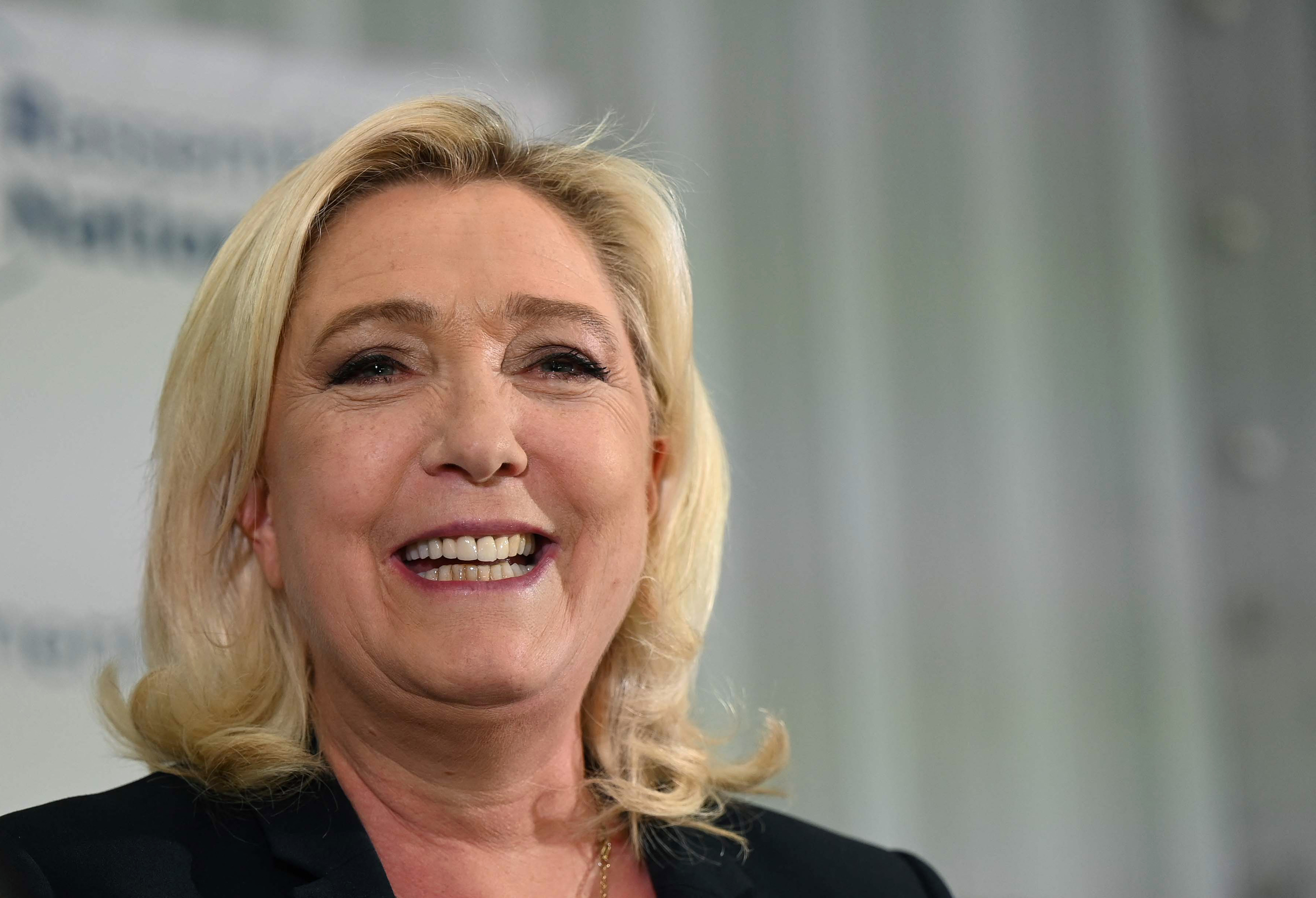 French far-right leader Marine Le Pen delivers a speech after the first results of the parliamentary elections in Henin-Beaumont, northern France.