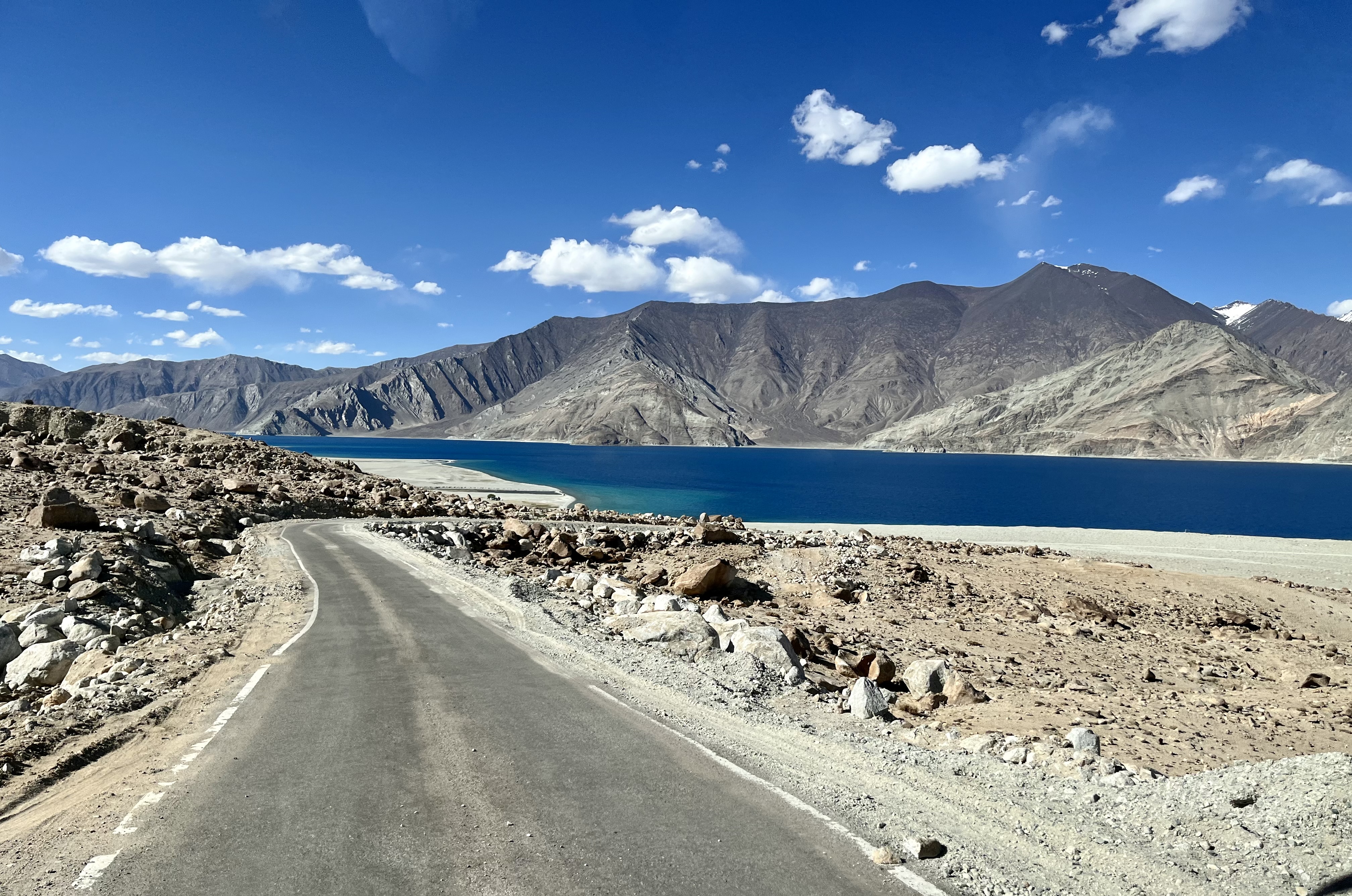 Pangong Tso is a landlocked, 135km-long (84 miles), boomerang-shaped lake