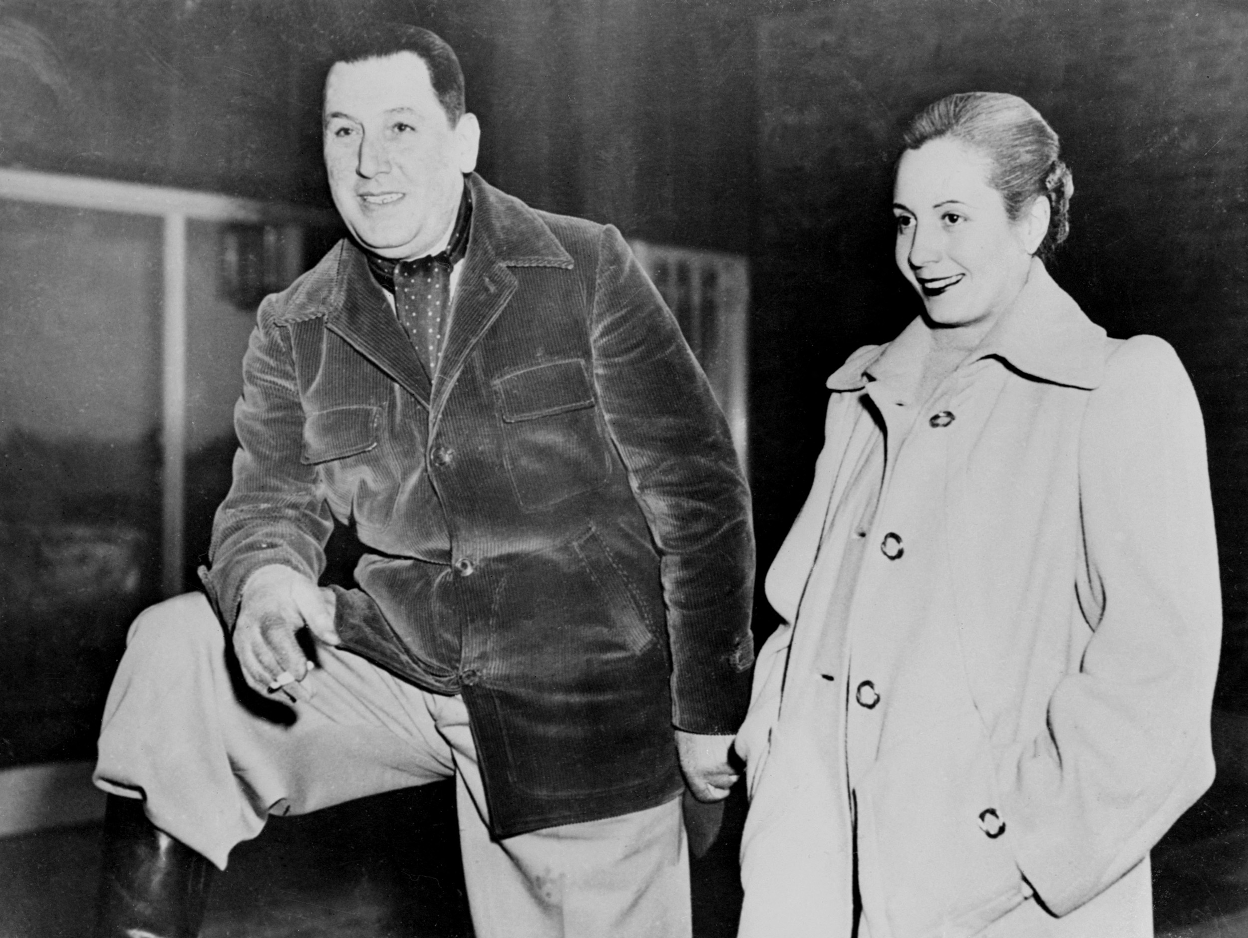 Picture taken in the 1940s in Buenos Aires of Eva Peron (1919-52) and her husband Juan Peron. Eva Peron, known as Evita, the second wife of Argentine President Juan Peron, was a radio and screen actress before her marriage in 1945, she became a powerful political influence and a mainstay of the Peron government. She was idolized by the poor, and after her death, in Buenos Aires, support for her husband waned. (Photo by INTERCONTINENTALE / AFP)