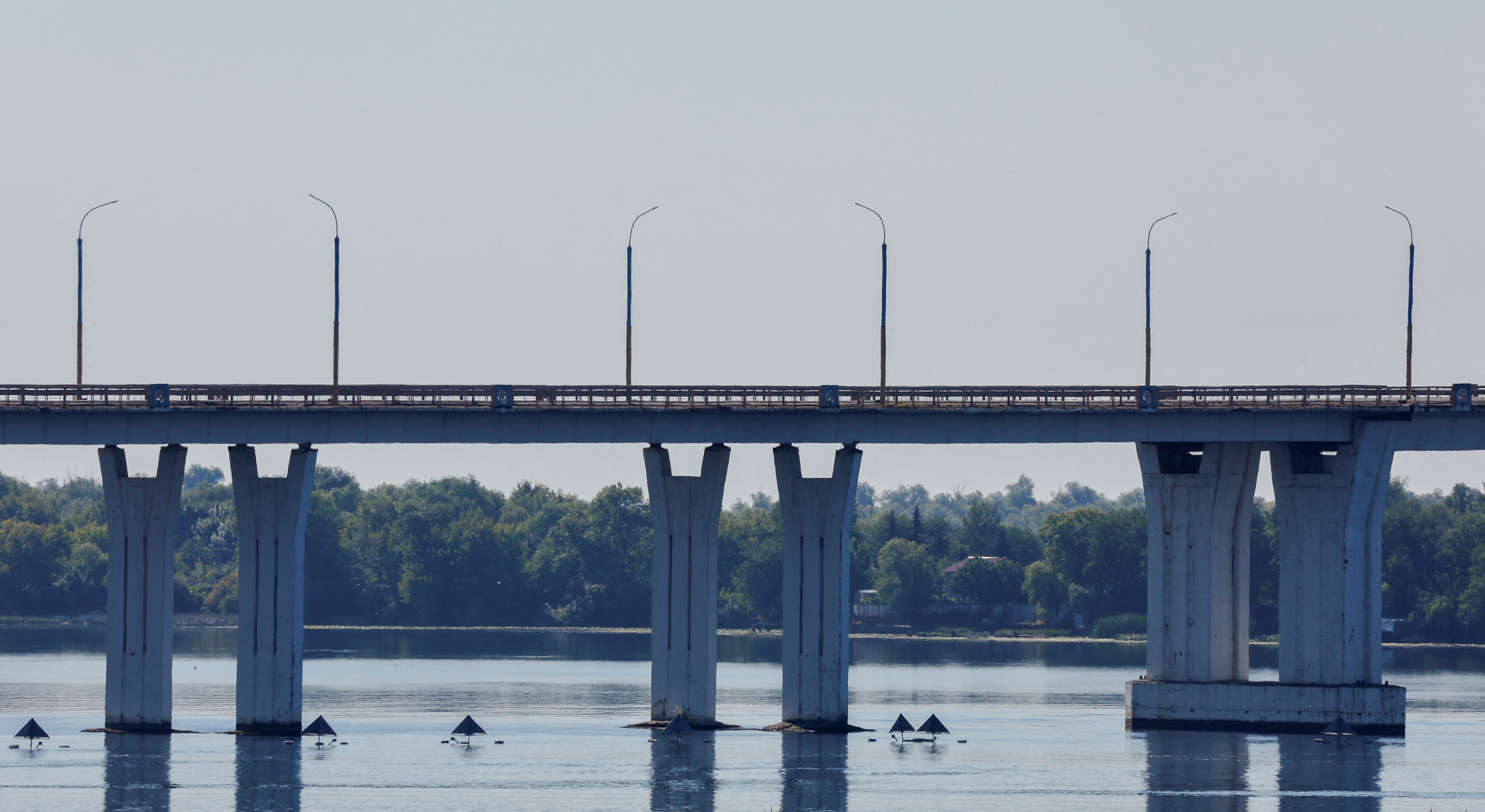 A general view shows the Antonovsky bridge