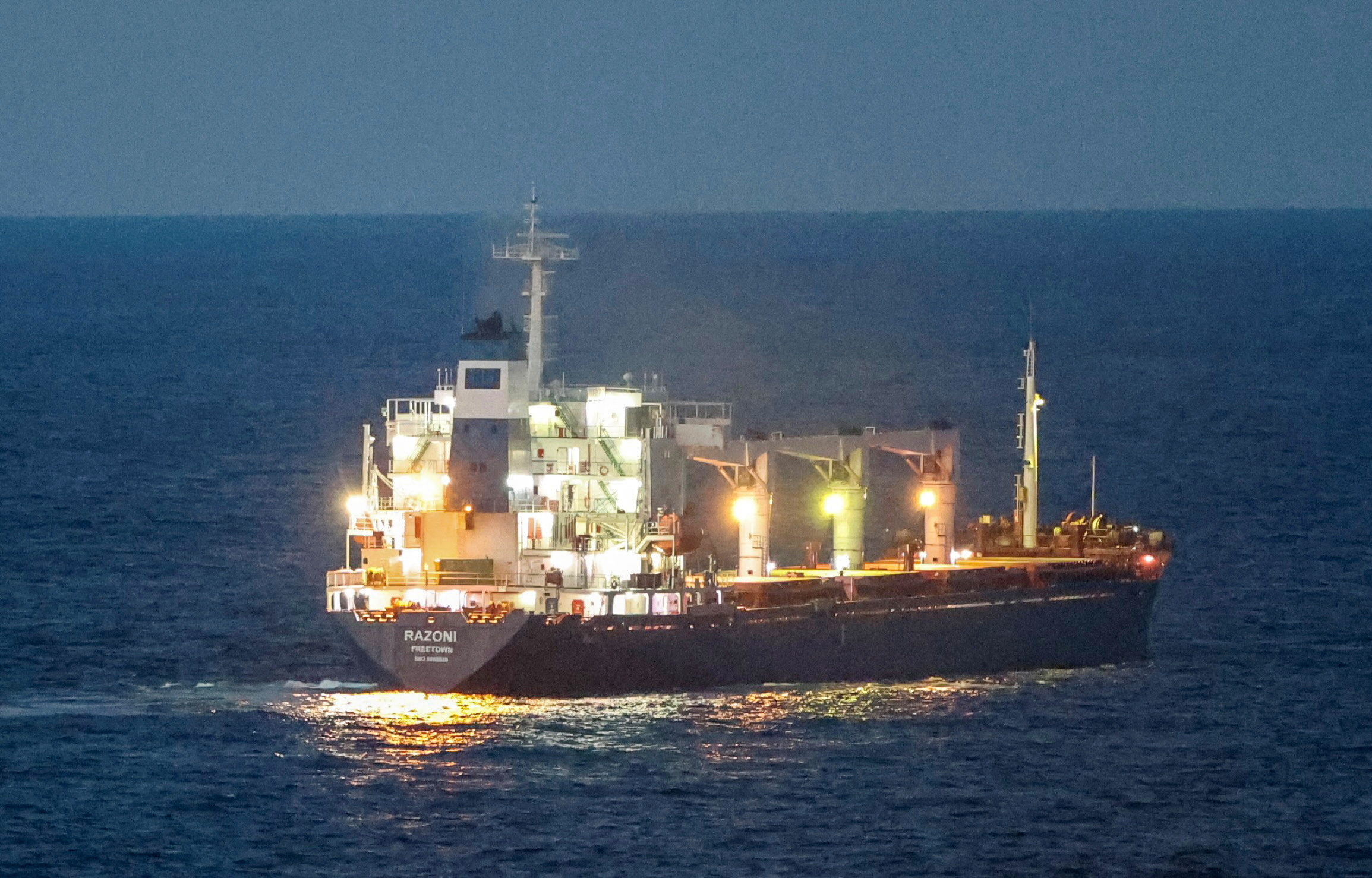 The Sierra Leone-flagged cargo ship Razoni at sea.