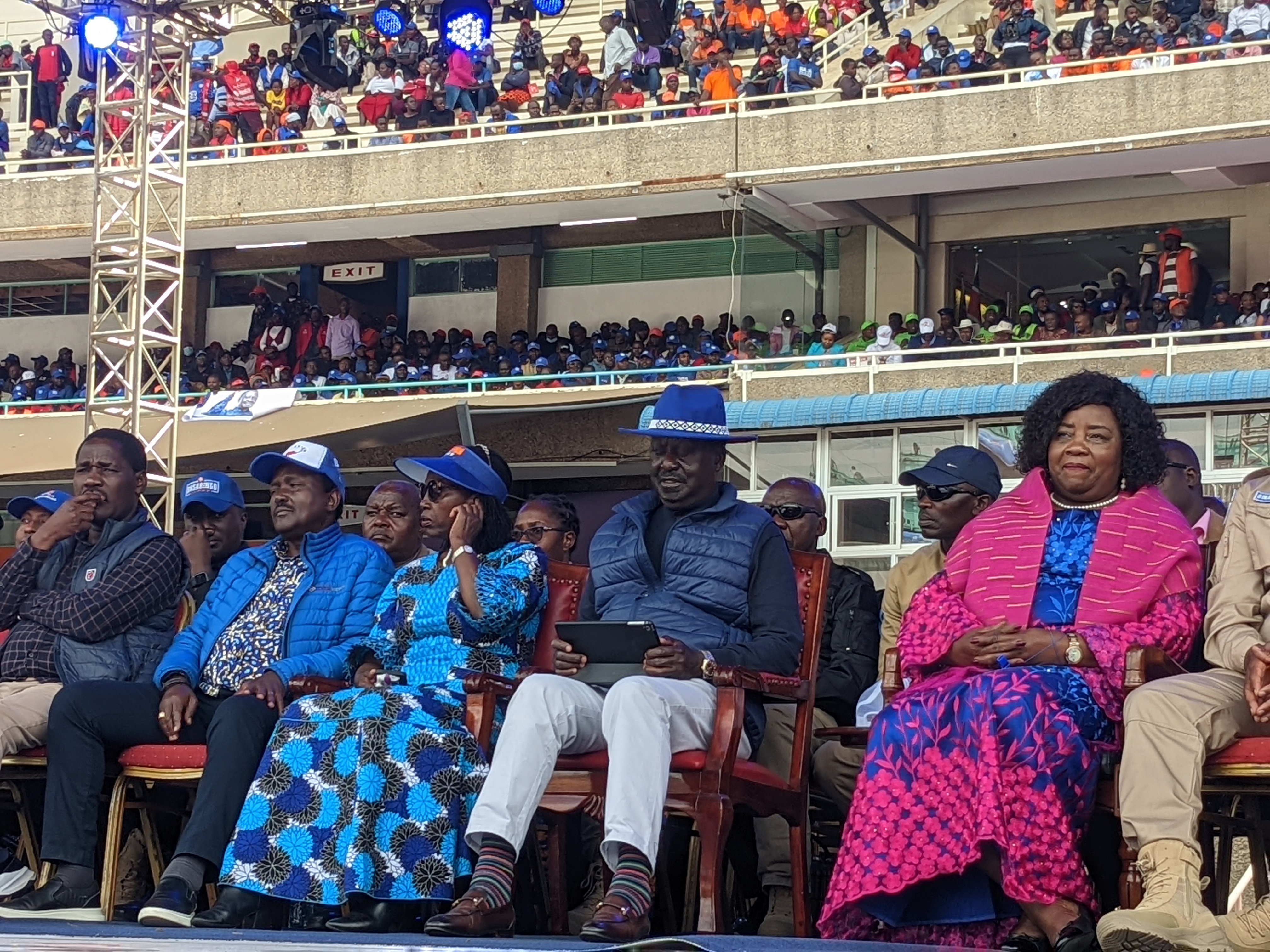 Raila Odinga flanked by other members of Azimio la Umoja Coalition