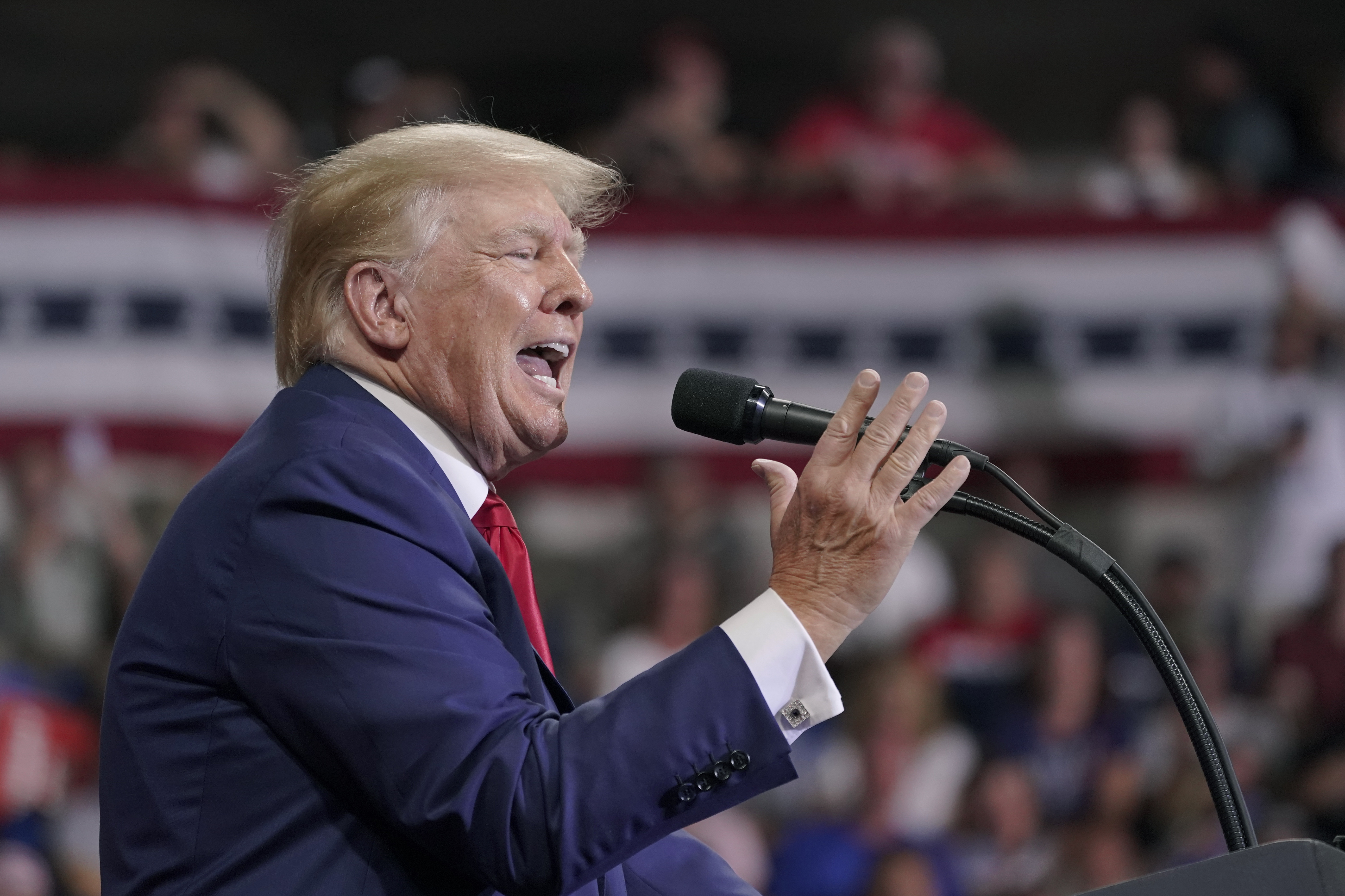 Former President Donald Trump speaks at a rally in Wilkes-Barre