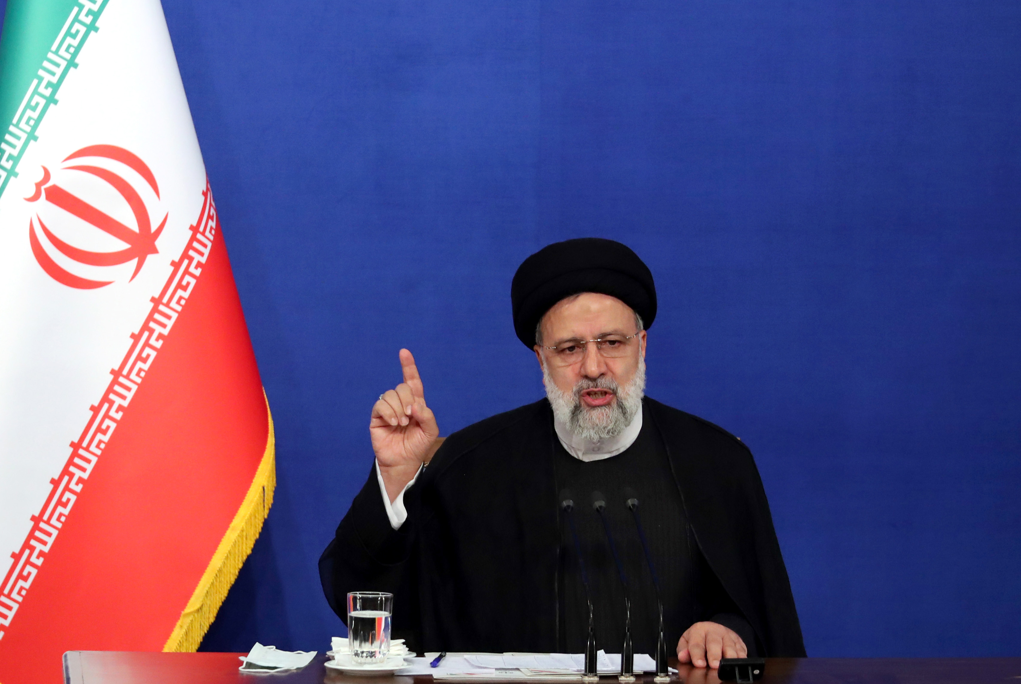 Iranian President Ebrahim Raisi speaks during a press conference in Tehran, Iran, on August 29, 2022, where he insisted — among other things — that an IAEA investigation be ended for Iran to agree to a revived nuclear deal.