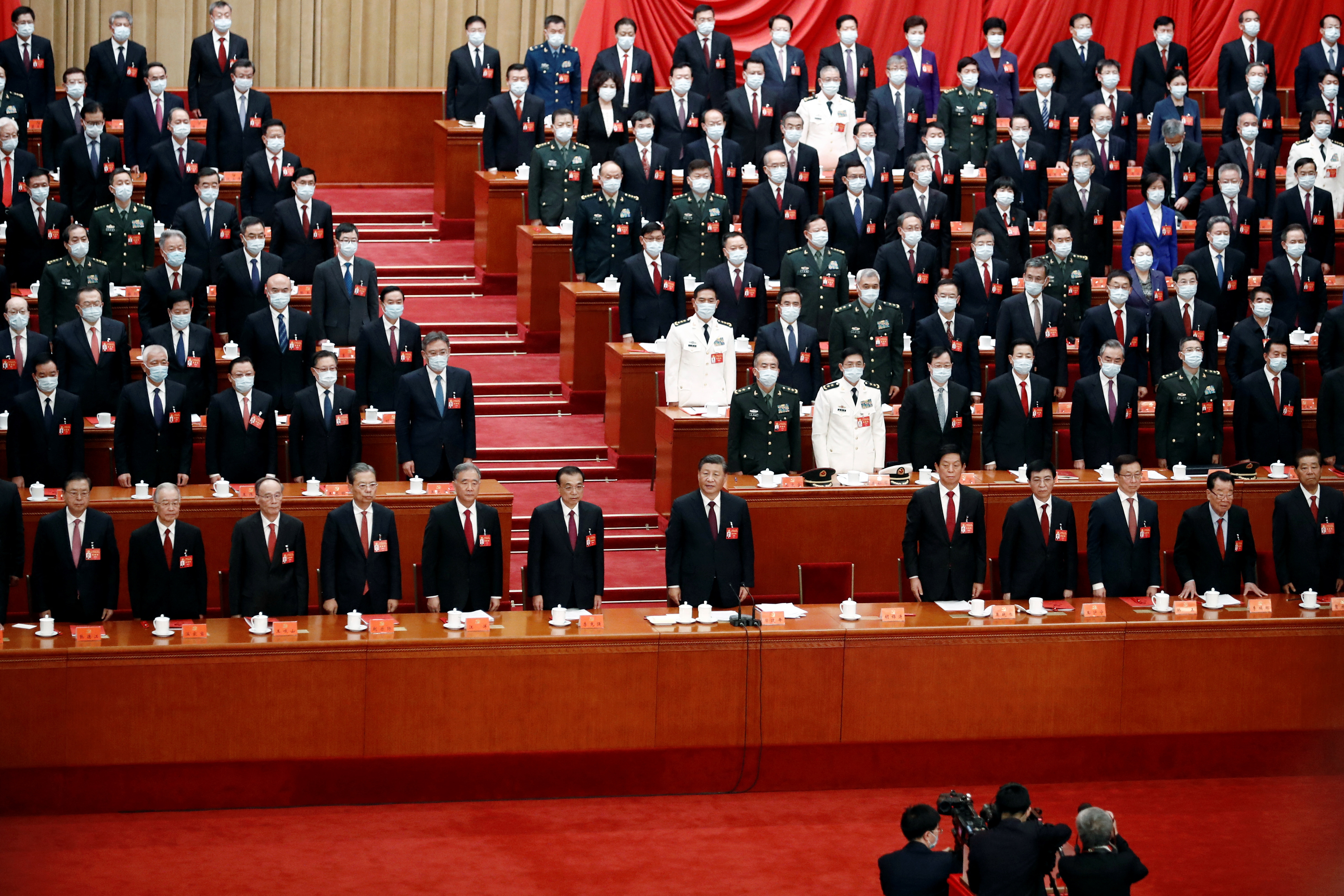 Chinese President Xi Jinping and other officials attend the closing ceremony of the 20th National Congress of the Communist Party of China