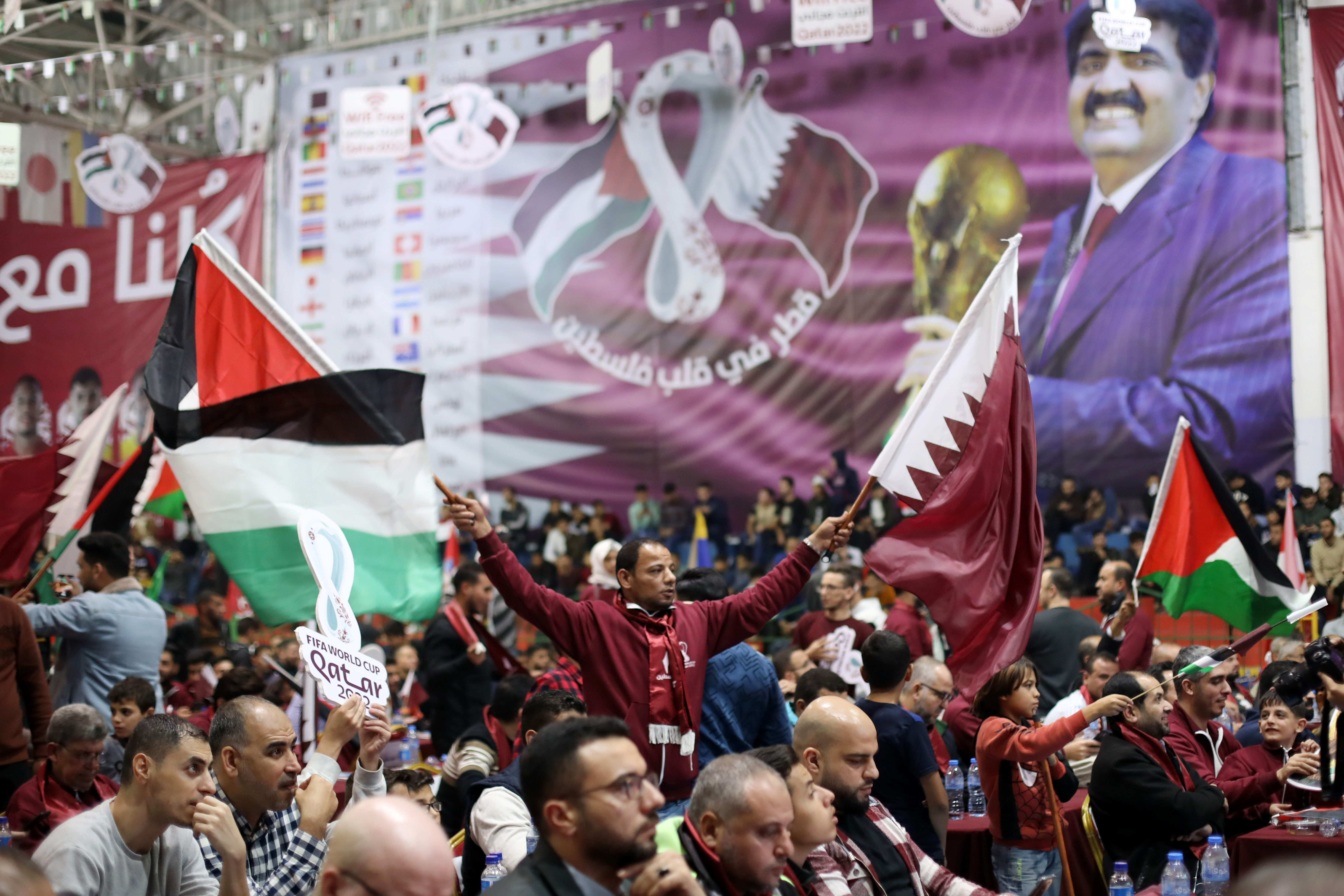 Fans in Gaza City watching the opening game of the FIFA World Cup in Doha, Qatar