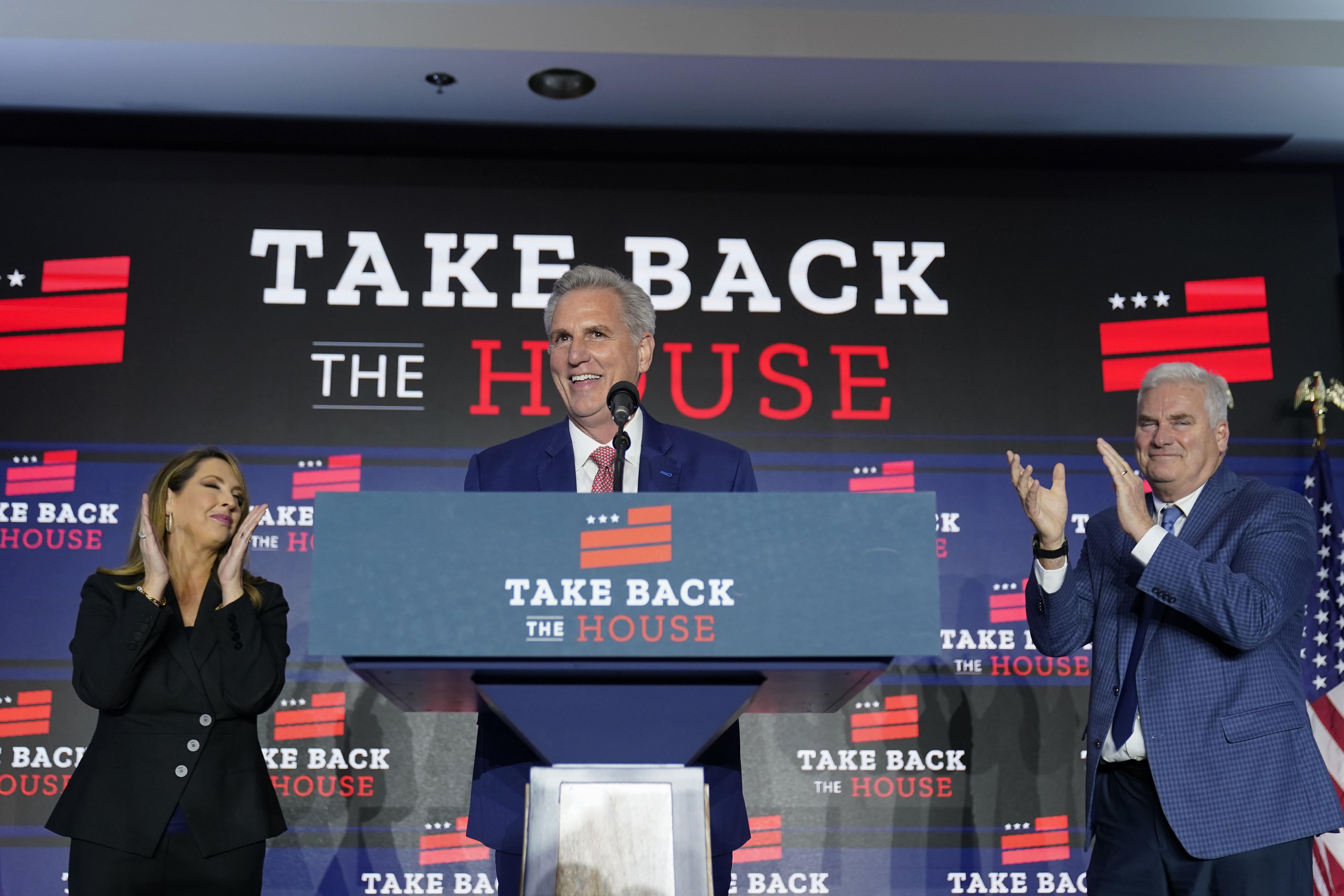 House Minority Leader Kevin McCarthy speaks at an election event.