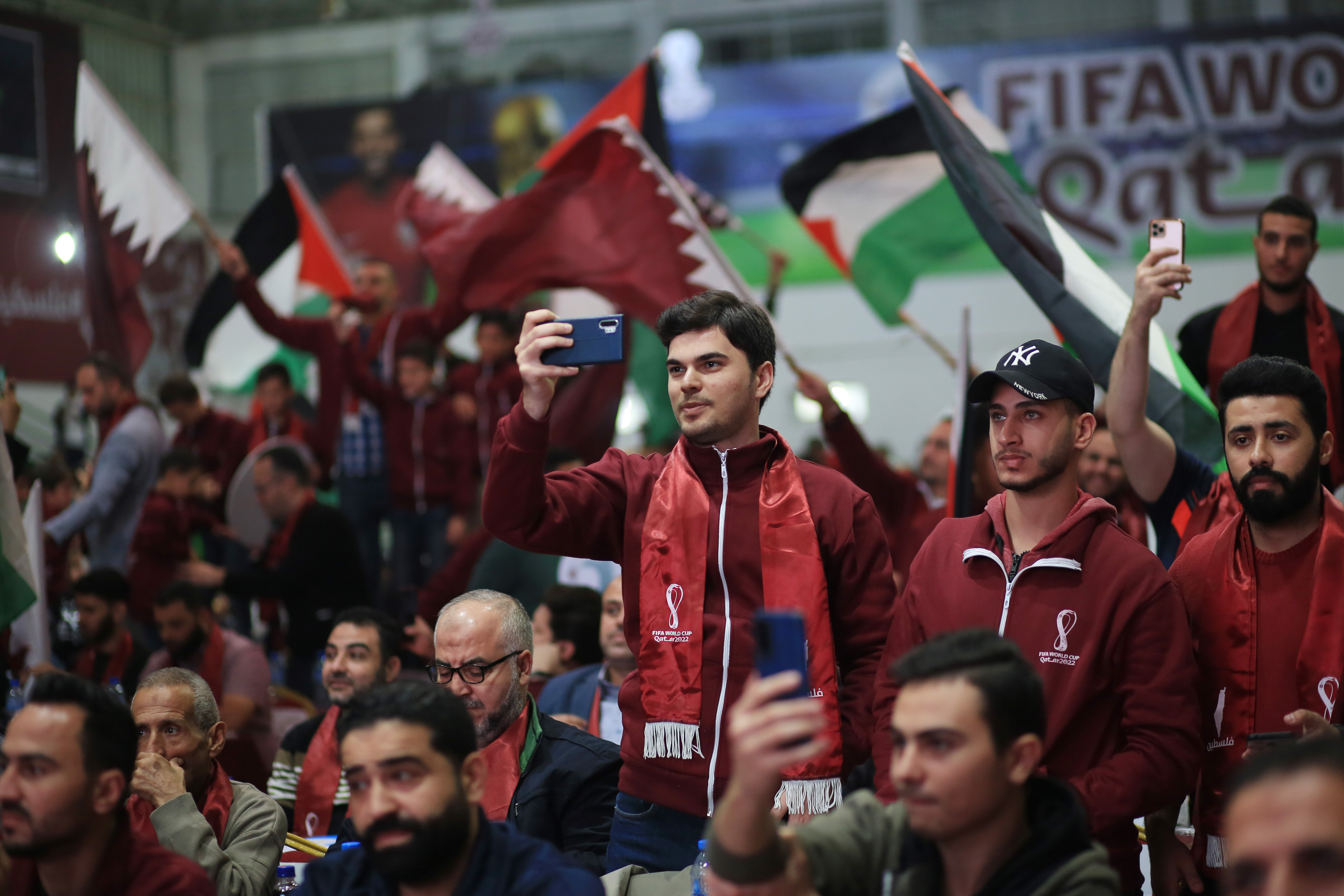 Fans in Gaza City watching the opening game of the FIFA World Cup
