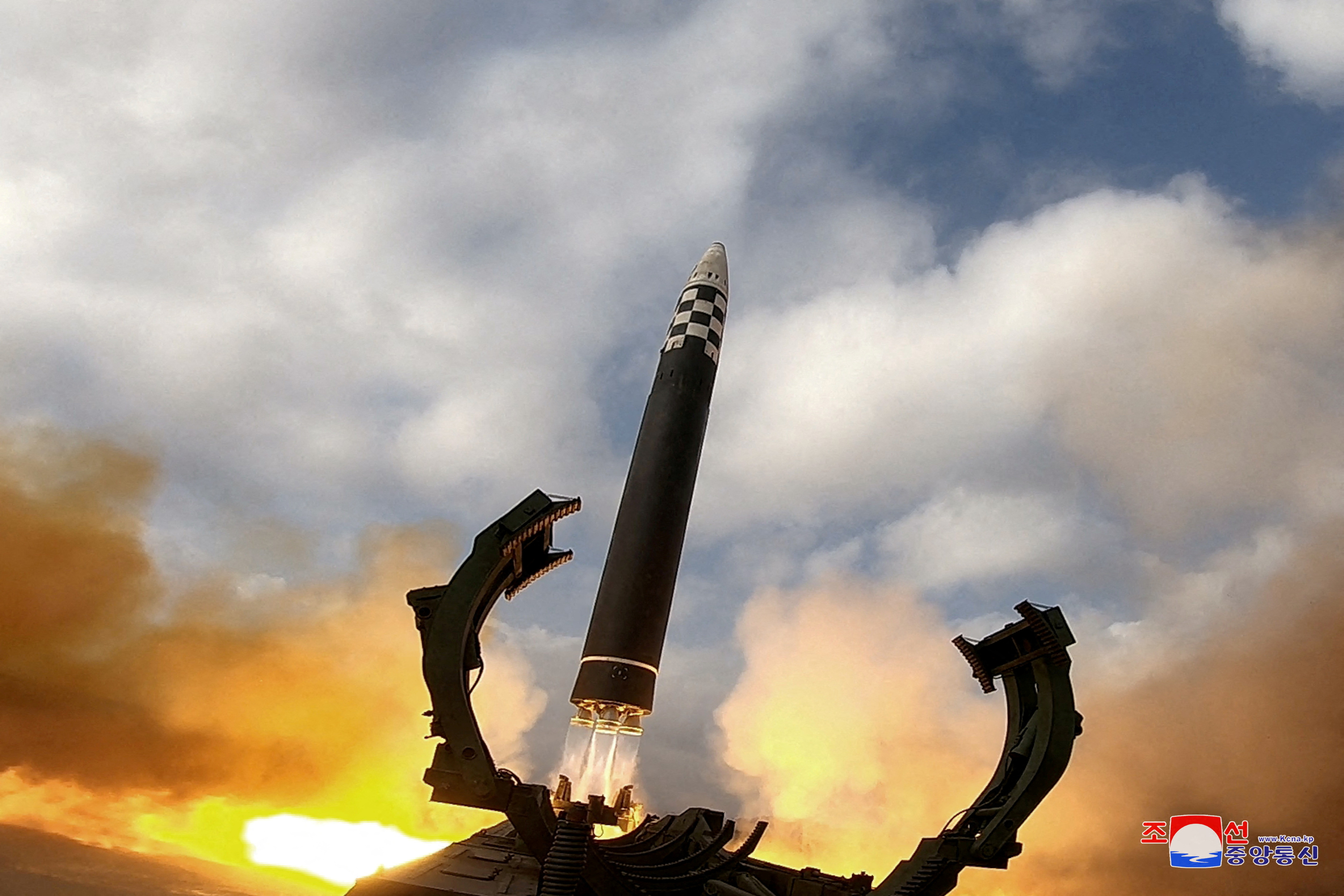 An intercontinental ballistic missile (ICBM) is launched in this undated photo released on November 19, 2022 by North Korea's Korean Central News Agency (KCNA)