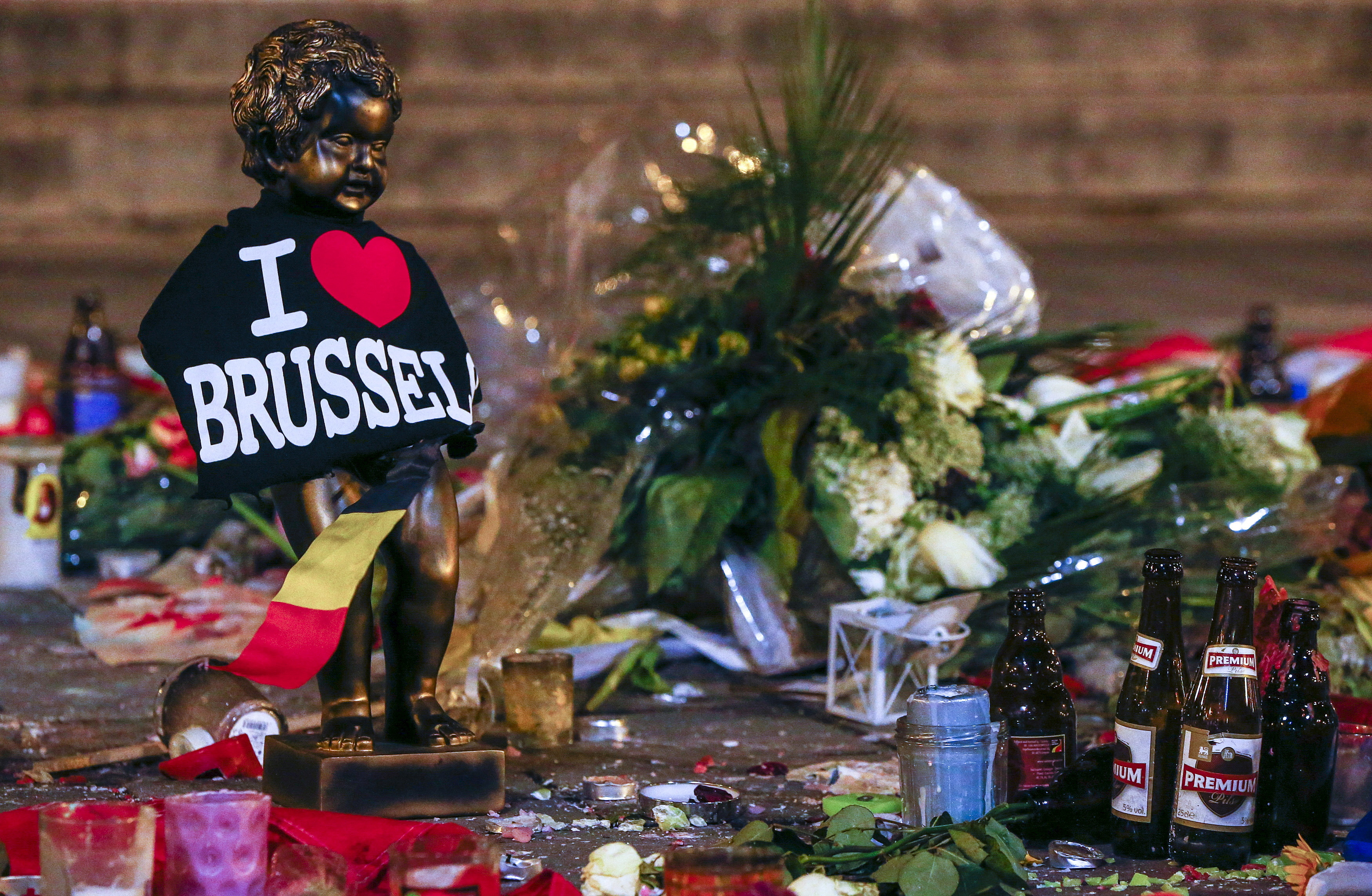 A memorial for the victims of bomb attacks in Brussels metro and Brussels international airport of Zaventem, Belgium