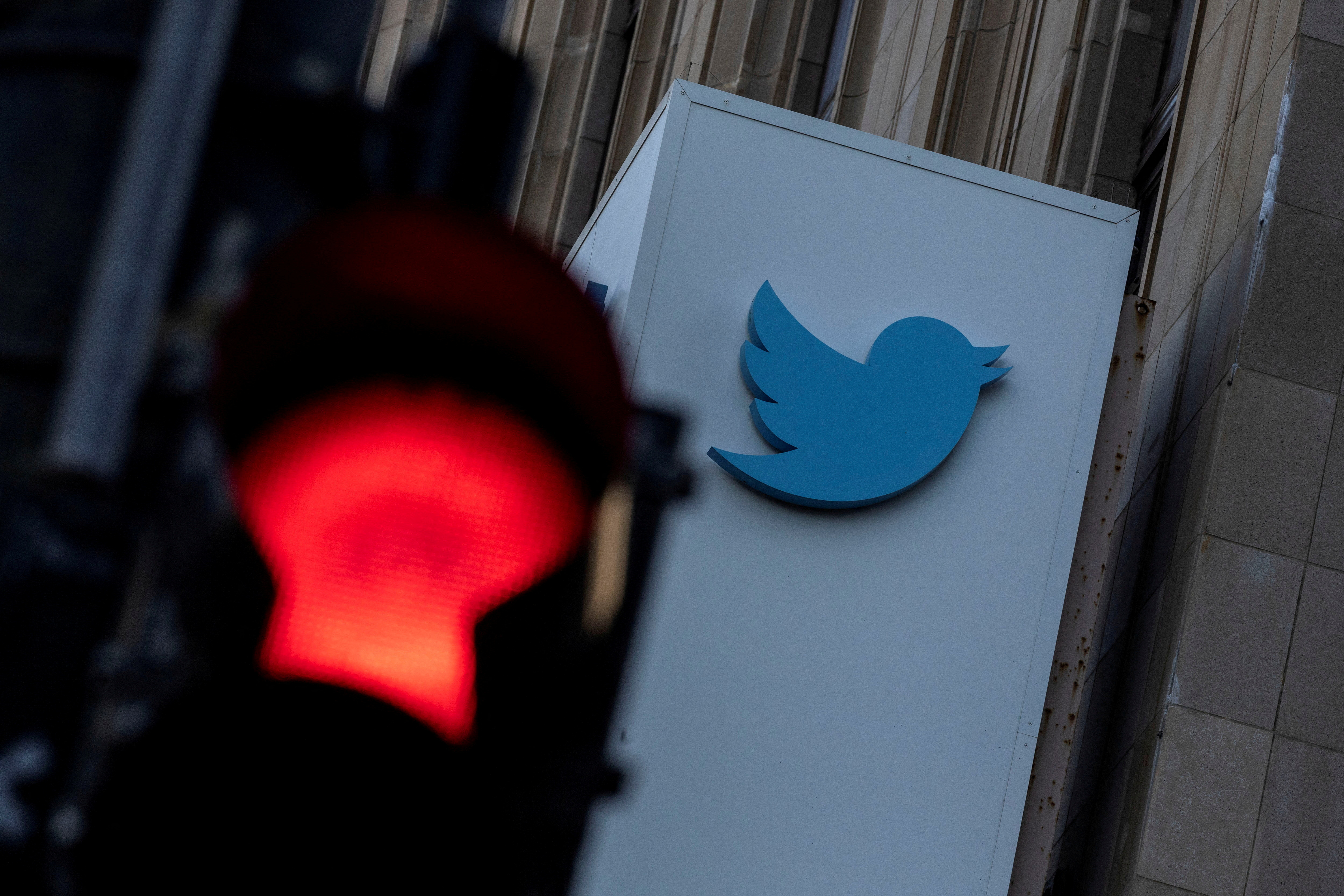 Twitter logo at its corporate headquarters in San Francisco, California, the US.