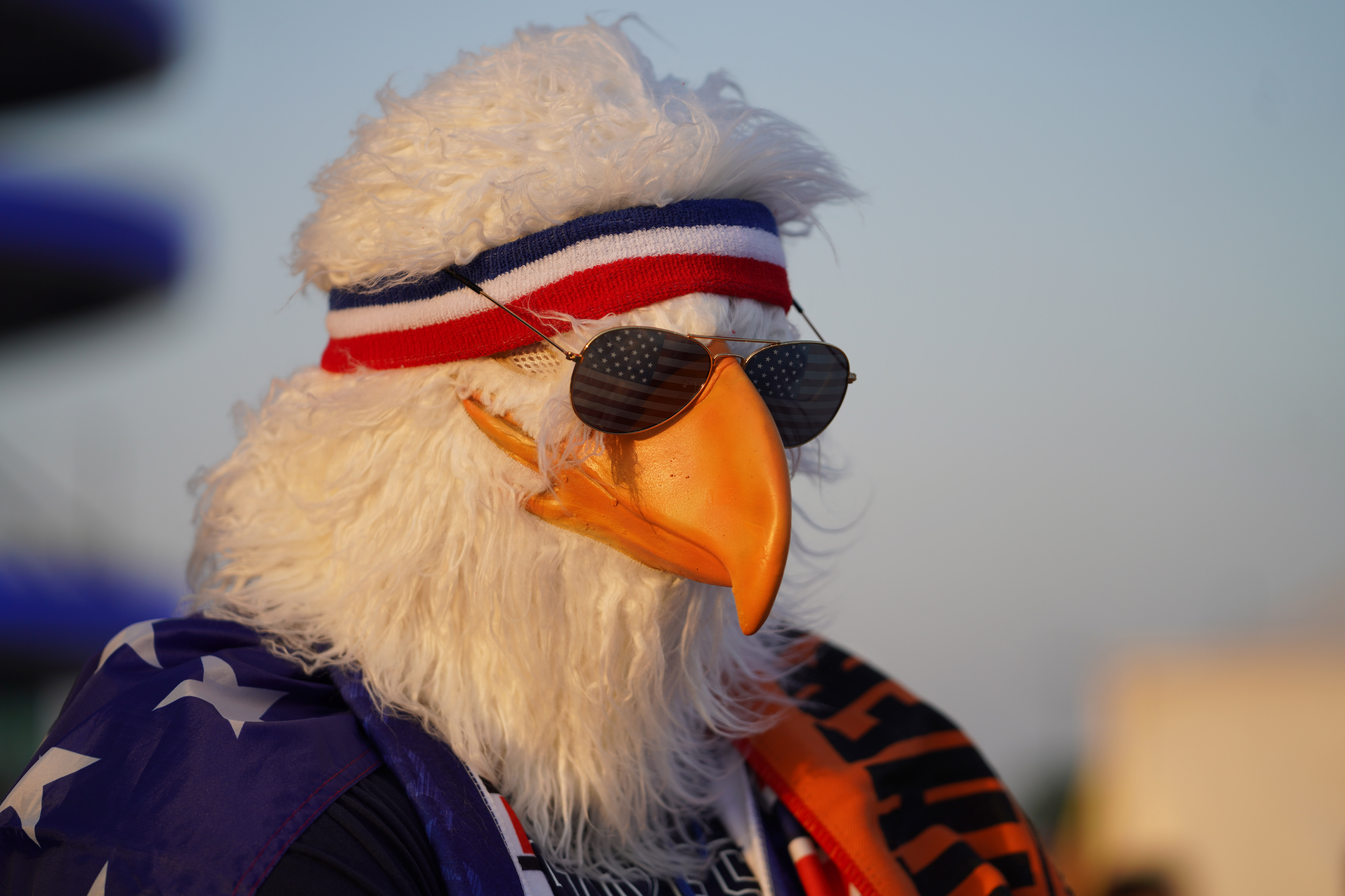 man in bald eagle mask