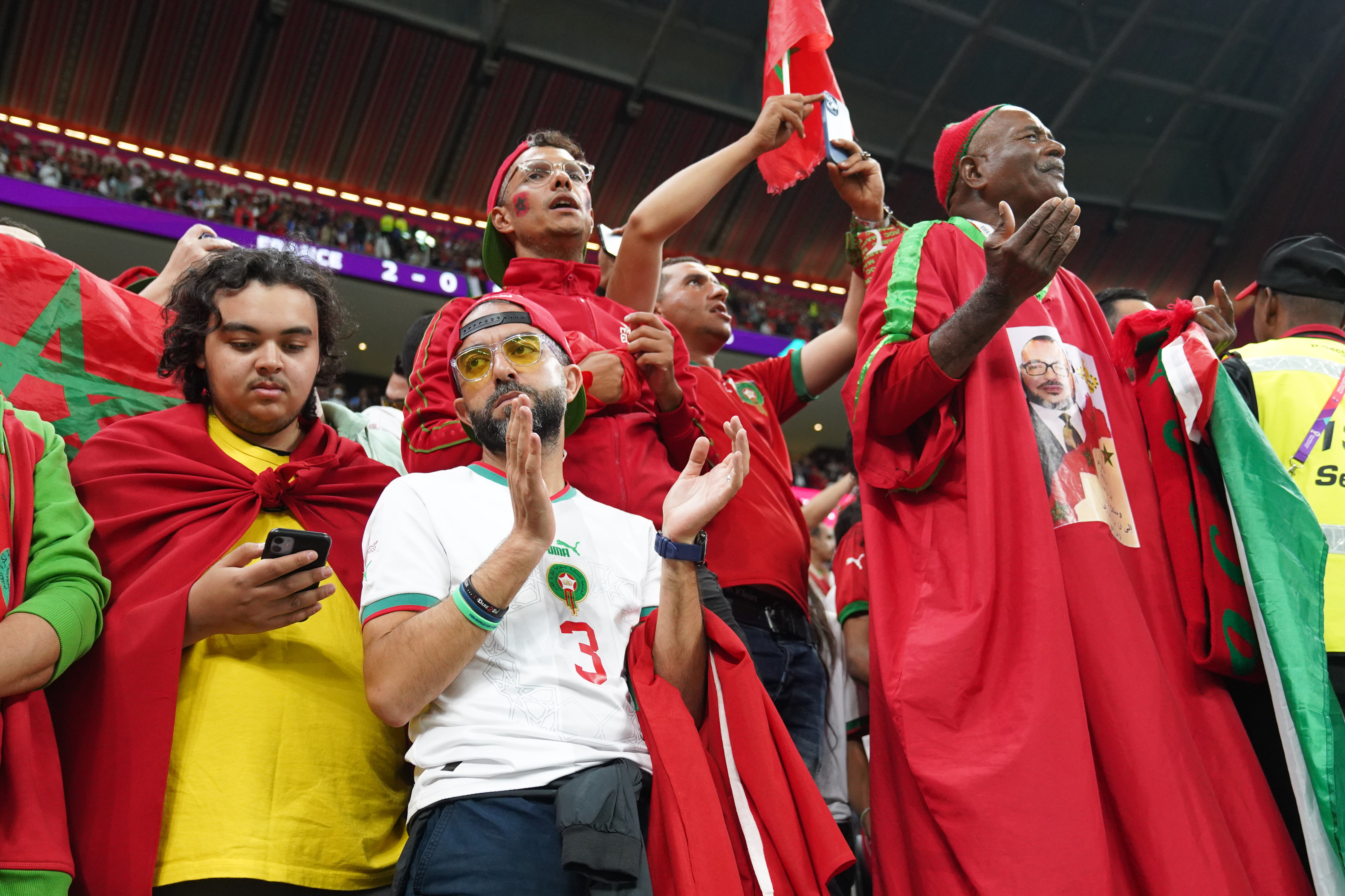 Morocco fans at the stands of Al Bayt Stadium after the end of the semifinal