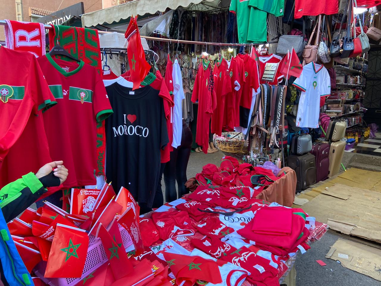 Jerseys, scarves and flags being sold in Morocco