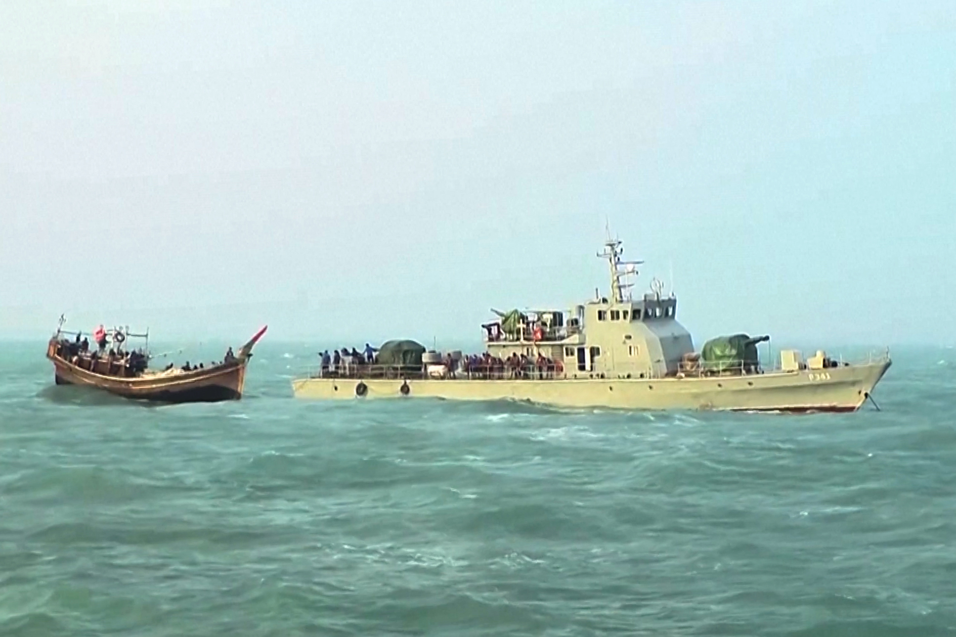 The Sri Lankan navy boat towing the trawler