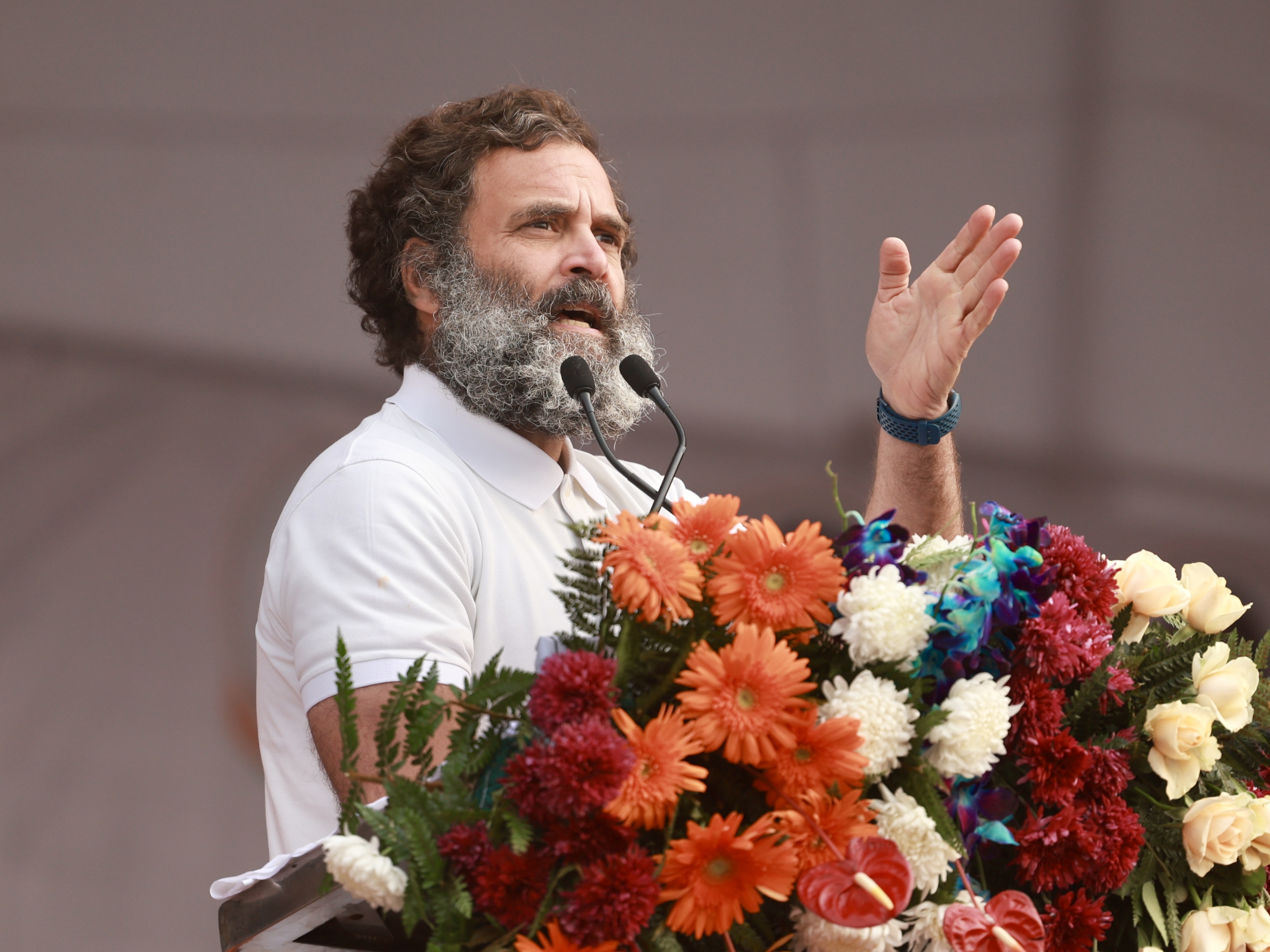 Rahul Gandhi addressing supporters in Karnal, Haryana state, India
