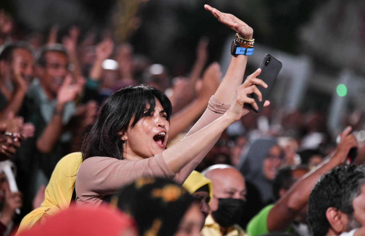 Supporters of Maldives ex-President Mohamed Nasheed at a campaign rally in Male, Maldives.