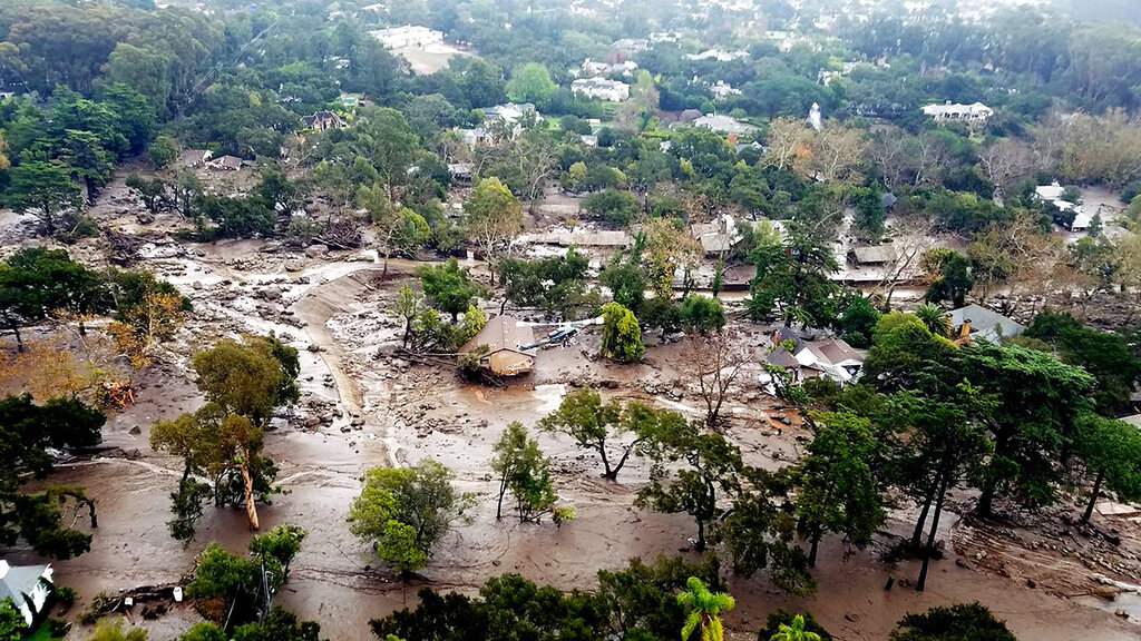 Water and mud sweep through Montecito in 2018.
