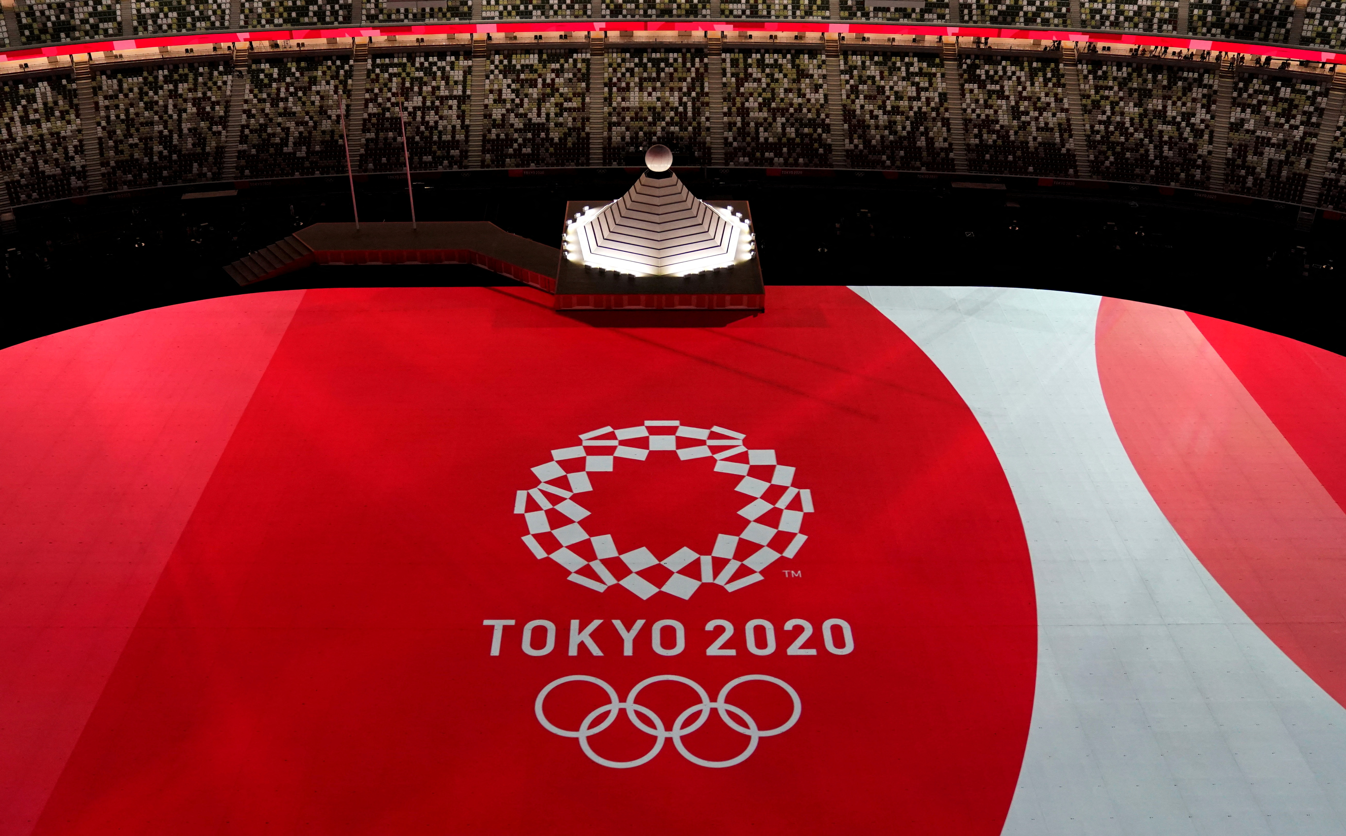 The Tokyo 2020 Olympics logo is seen during the opening ceremony at the Olympic Stadium in Tokyo, Japan.