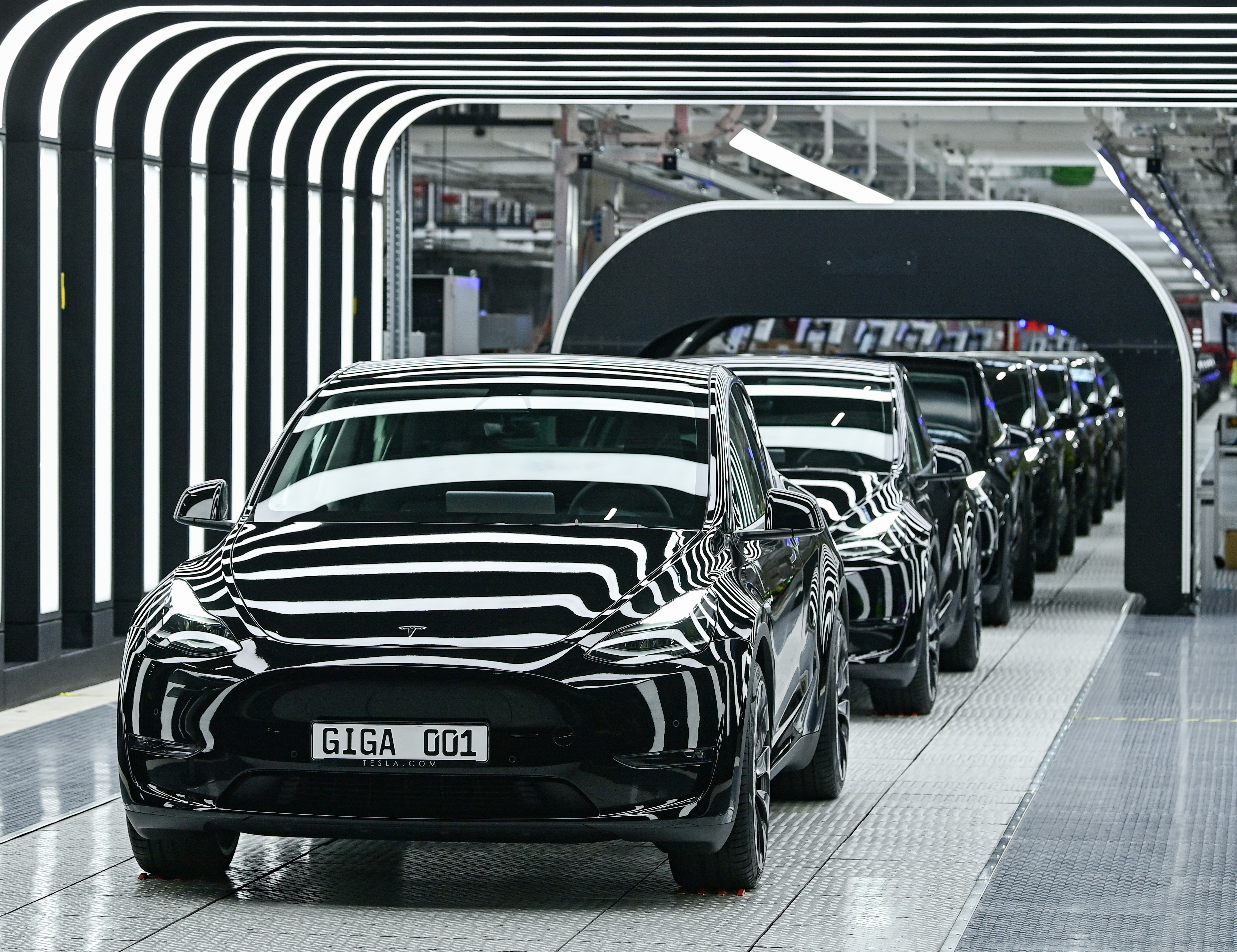 A line of electric vehicles.