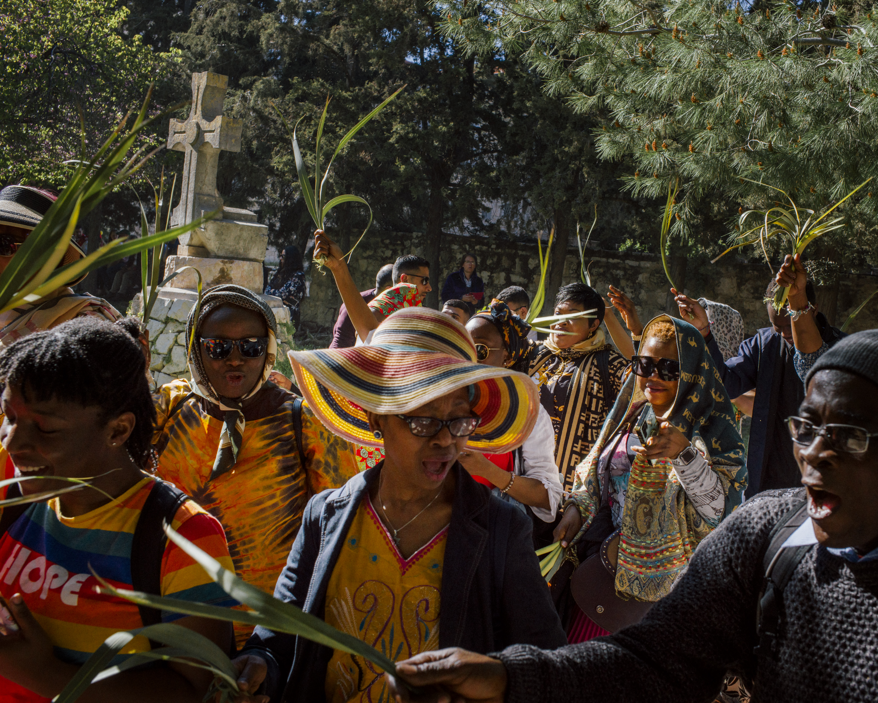 Crowds celebrating Palm Sunday in Jerusalem