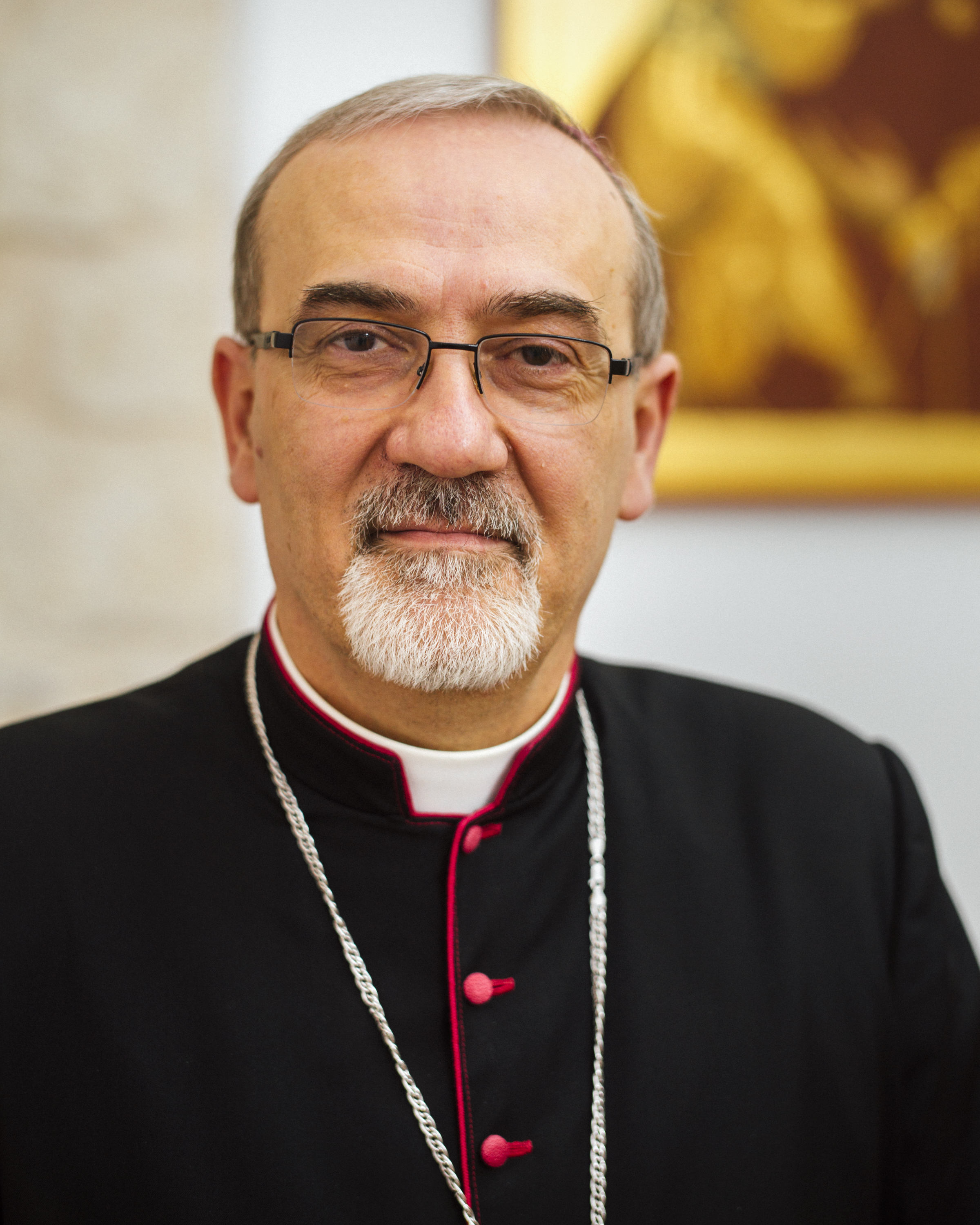 closeup of smiling Latin Patriarch Pizzaballa