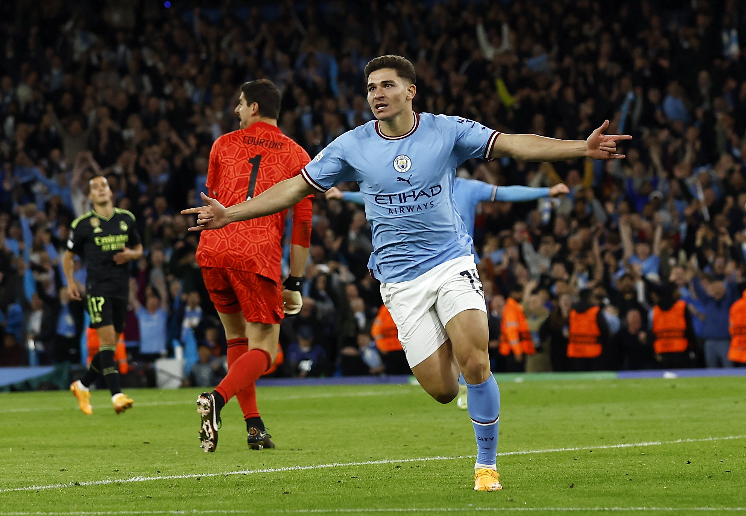 City's Julian Alvarez celebrates scoring their fourth goa