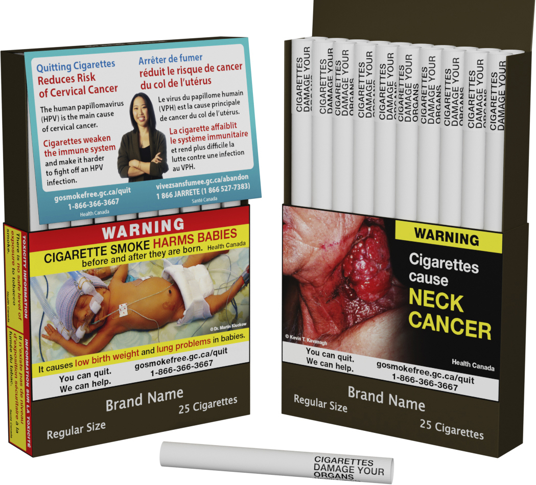 This image, released by Health Canada, shows the warning phrase that will be displayed on every cigarette in Canada, which will become the first country in the world to take such a step to try to help people quit smoking.