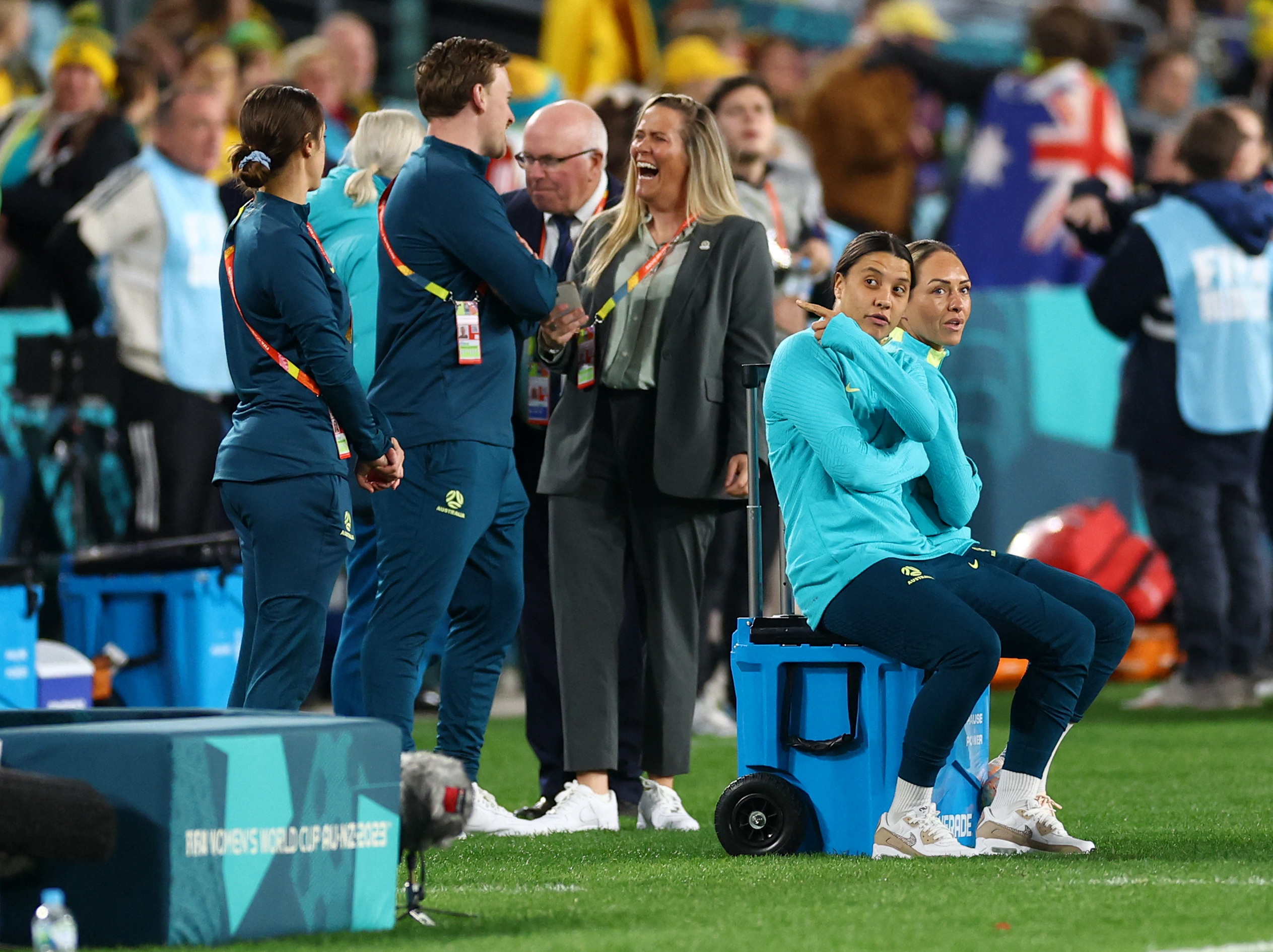 Australia's Sam Kerr and Kyah Simon before the match REUTERS/Carl Recine
