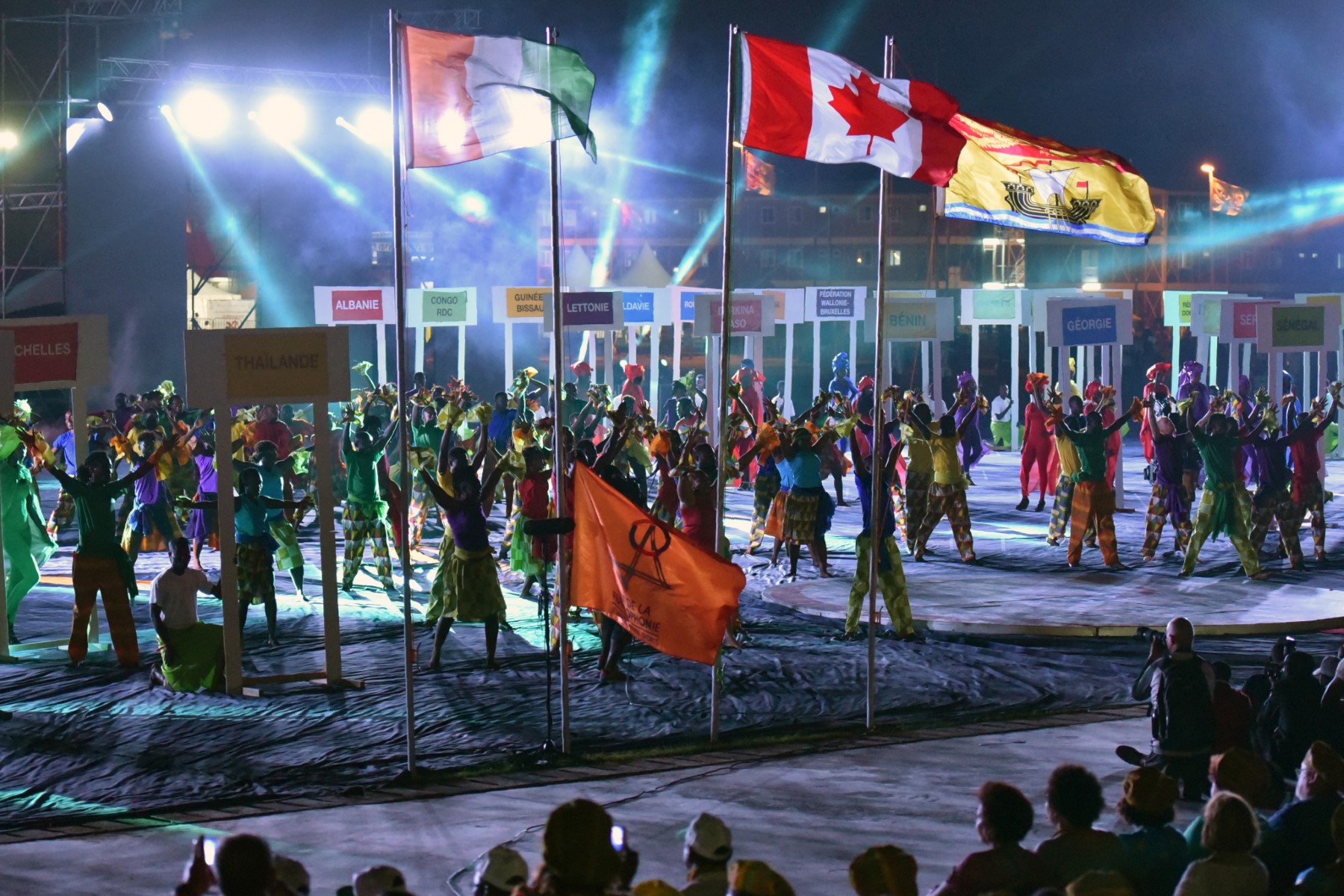 Artists perform during the closing ceremony of the 8th Francophone Games in Abidjan, Ivory Coast on July 30, 2017