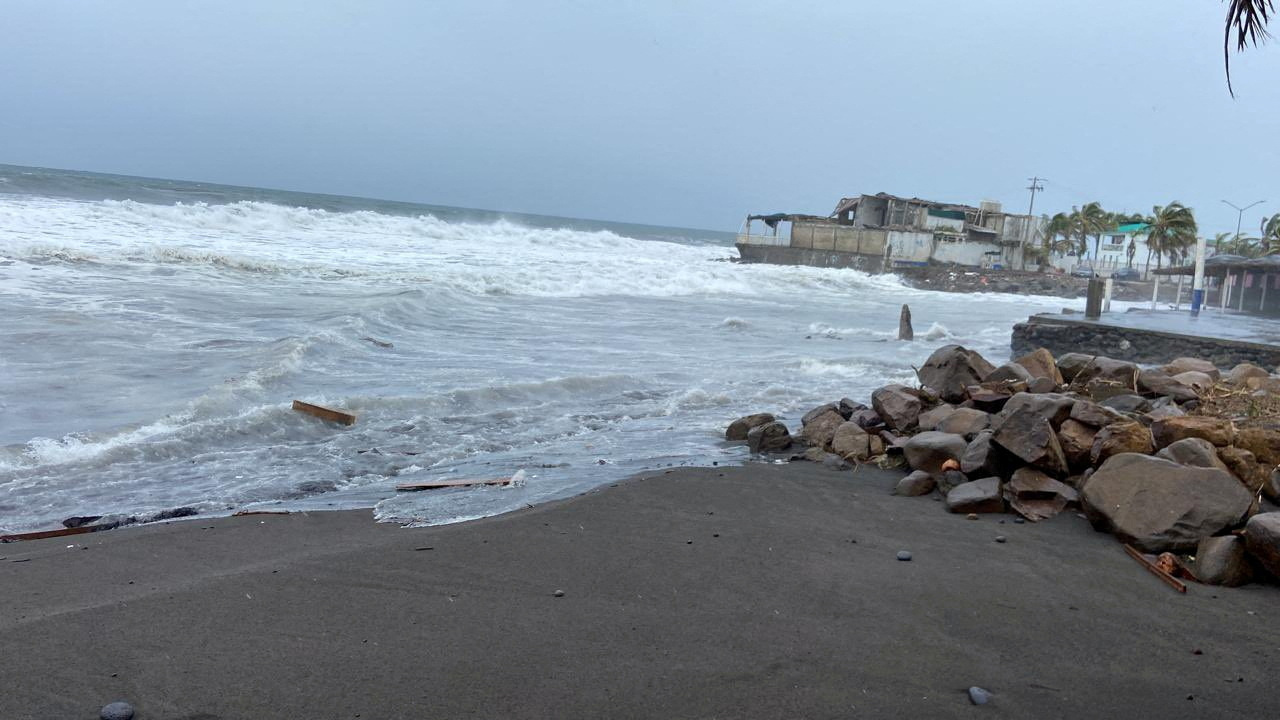 A view of the rough sea along a beach after Hurricane Hilary strengthened into a Category 2 storm, in Manzanillo, in Colima state, Mexico, in this undated handout photo obtained by Reuters on August 17, 2023.