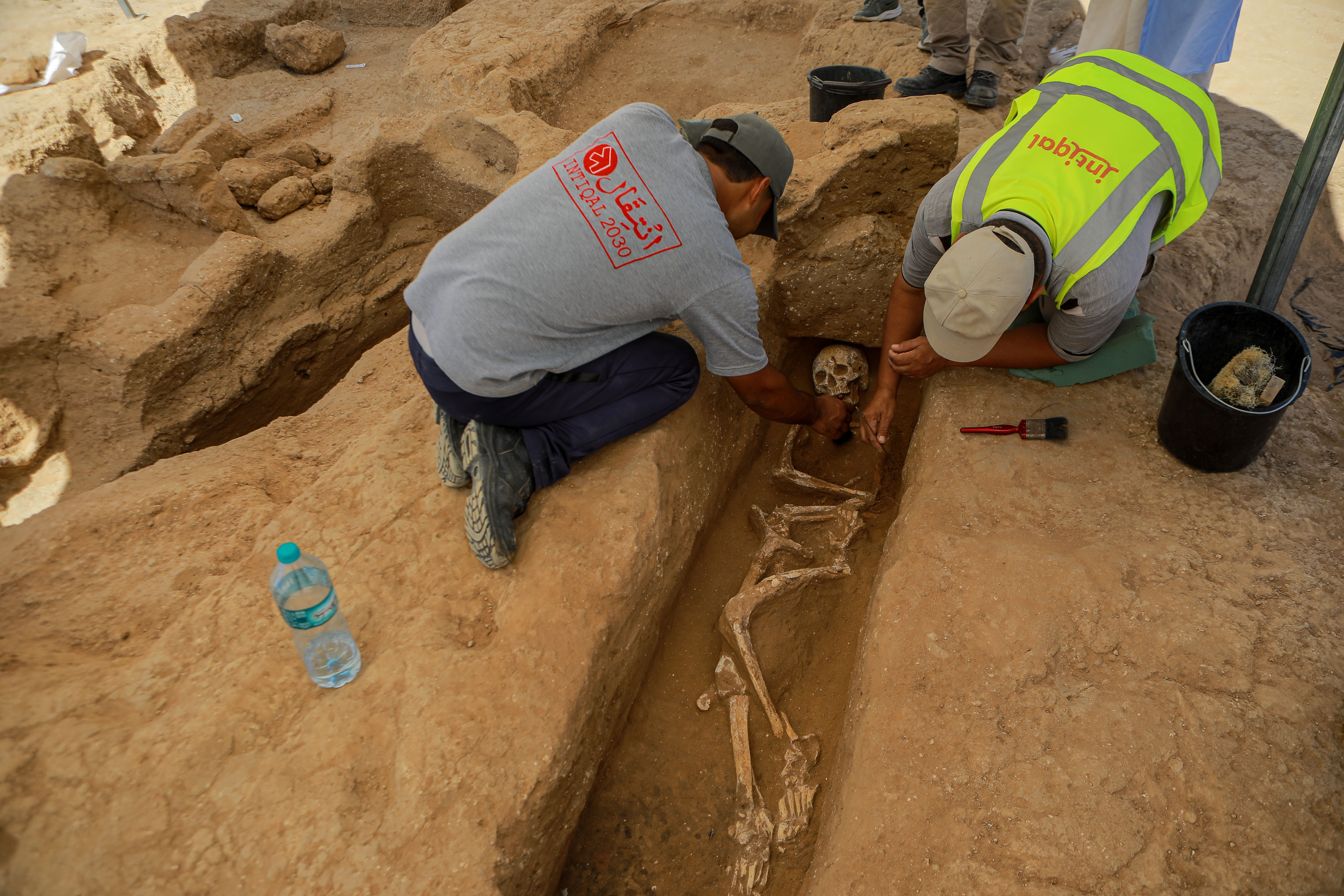 Skeletal remains of a human in one of the four graves discovered in the Roman cemetery