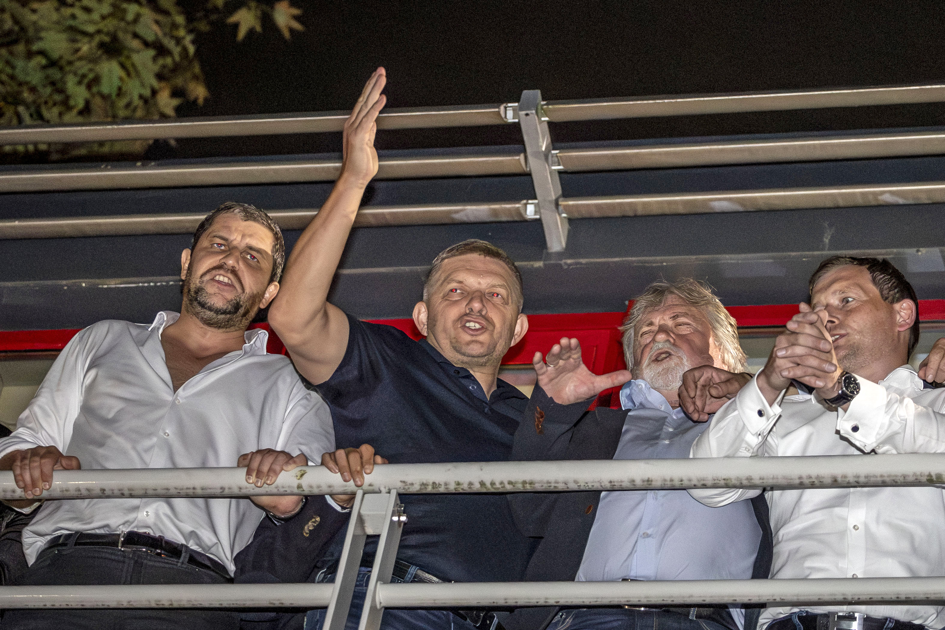 Smer-SSD party leader and Slovakia's former Primer Minister Robert Fico celebrating his victory