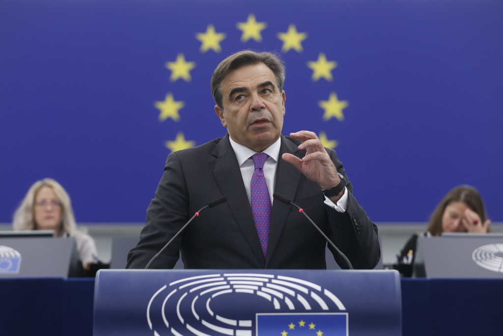 EC Vice President Schinas speaks during a meeting