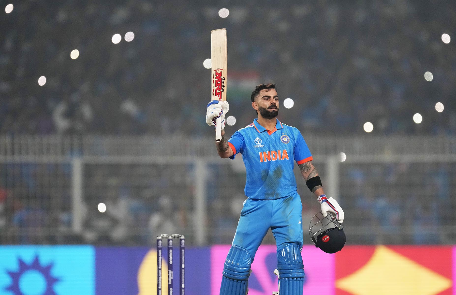 India's Virat Kohli celebrates his century