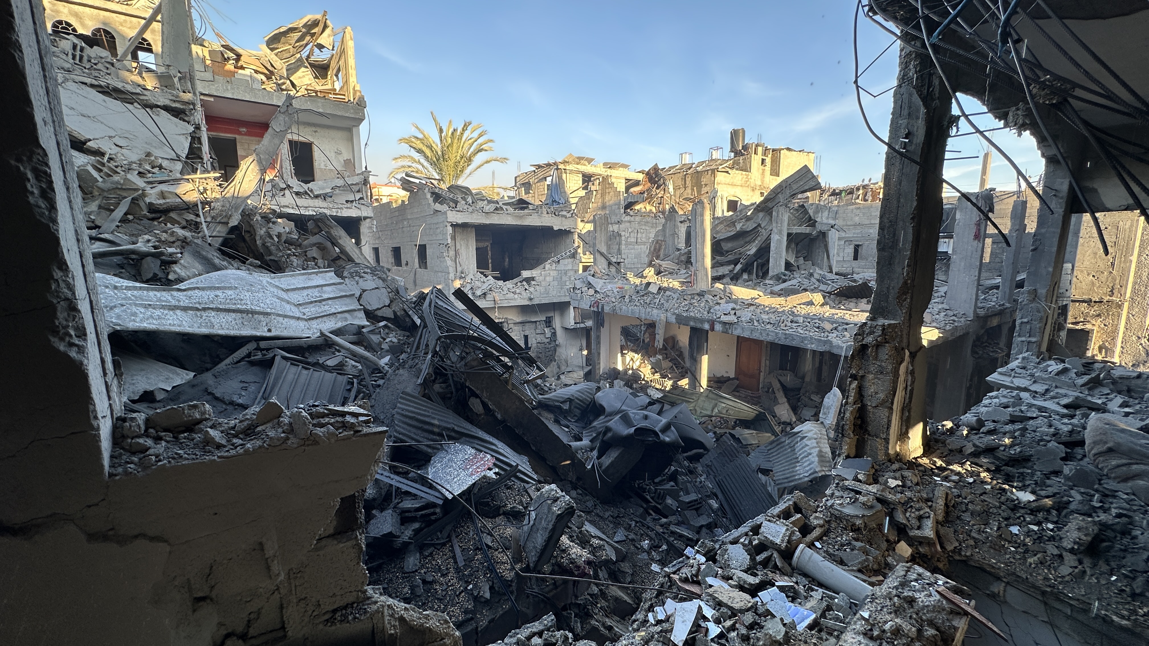 A general view of the destroyed buildings following Israeli attacks hit Jabalia Camp in Jabalia, Gaza.