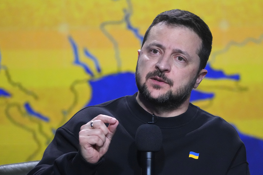 Zelenskyy speaks during a press conference
