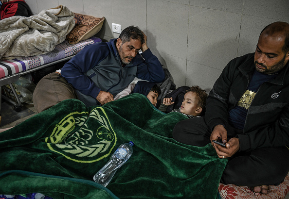 Palestinians displaced due to Israeli attacks take refuge in Nasser Hospital as the attacks continue in Khan Yunis, Gaza.