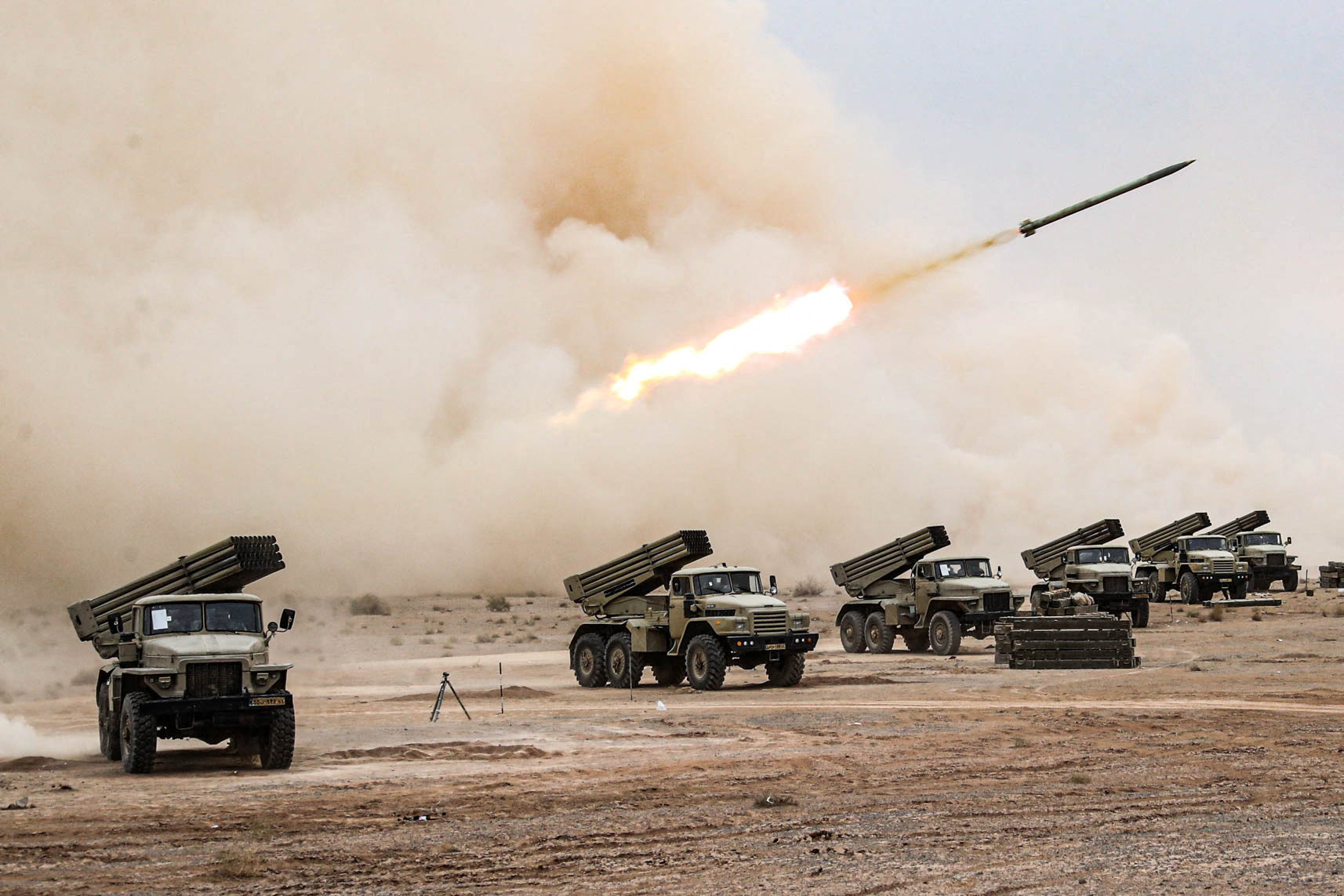 An Iranian missile being launched during a training exercise